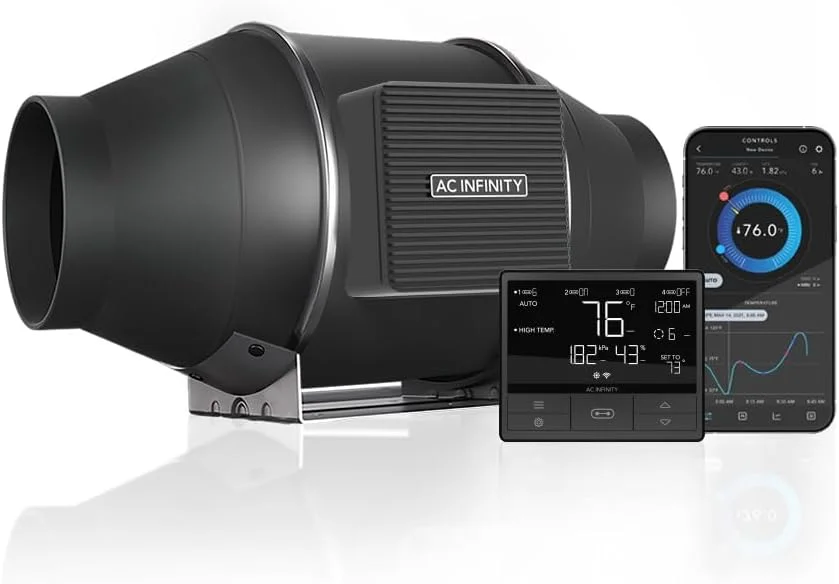 فن کانالی بی صدا 4 اینچی AC Infinity CLOUDLINE T4 با کنترلر دما و رطوبت، برنامه بلوتوث - فن تخلیه تهویه برای تقویت گرمایش و سرمایش، چادرهای رشد، هیدروپونیک