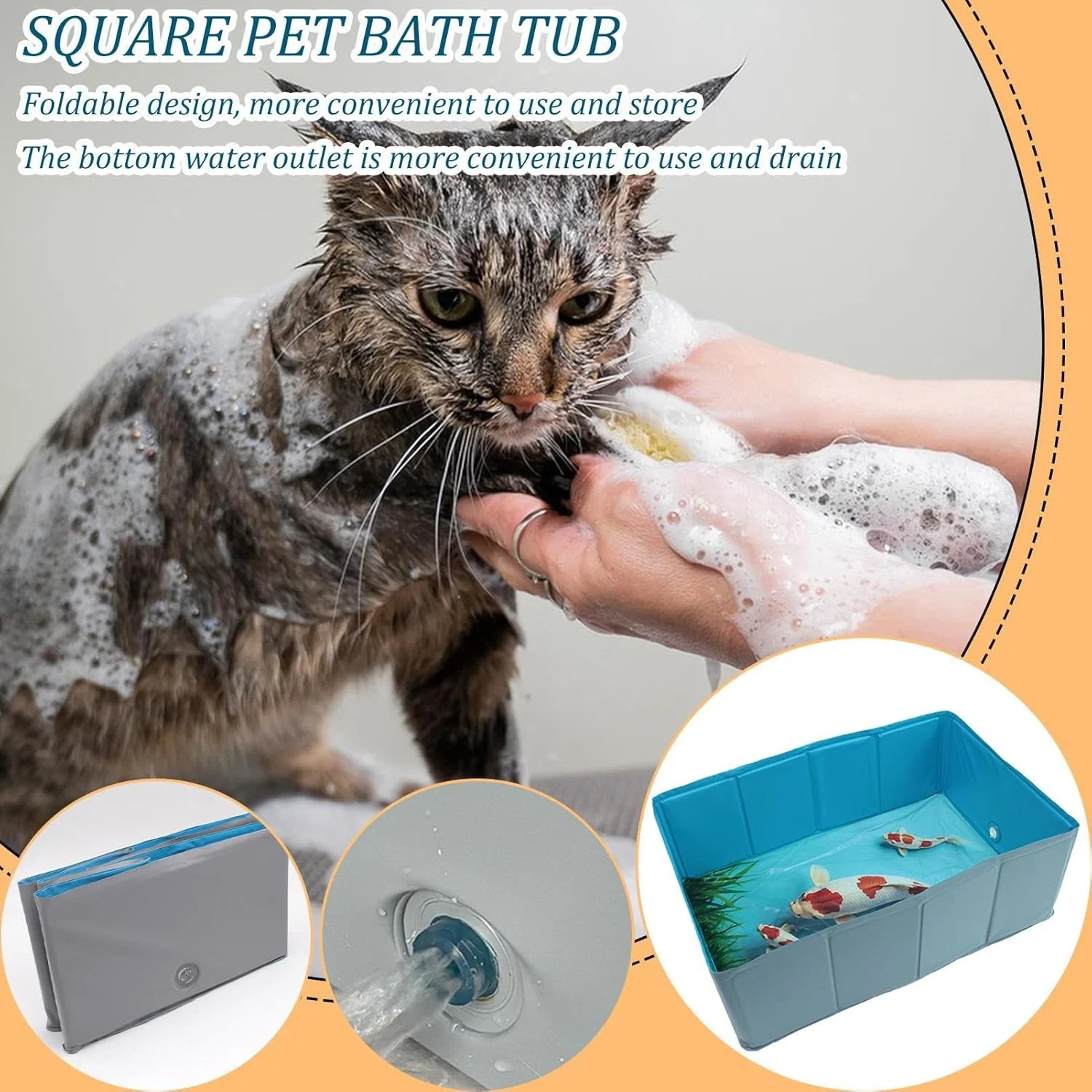 استخر شنا سگ - وان حمام سگ تاشو PVC، وان حمام توله سگ قابل حمل به شکل مربع برای حیاط چمن باغ در فضای باز منزل