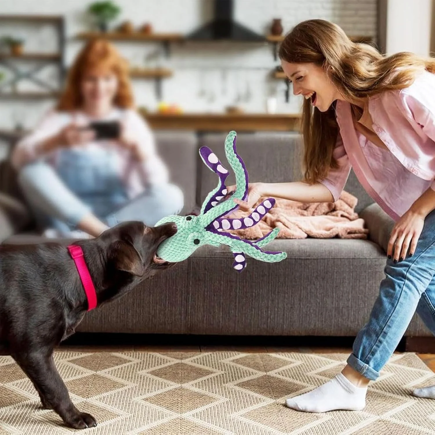 اسباب بازی سگ اختاپوس، اسباب بازی های نرم سگ اختاپوس، بازی دندانی با صدای جیر جیر برای جویدن تهاجمی در فضای داخلی، حیاط خلوت، استخر، ساحل و مسافرت