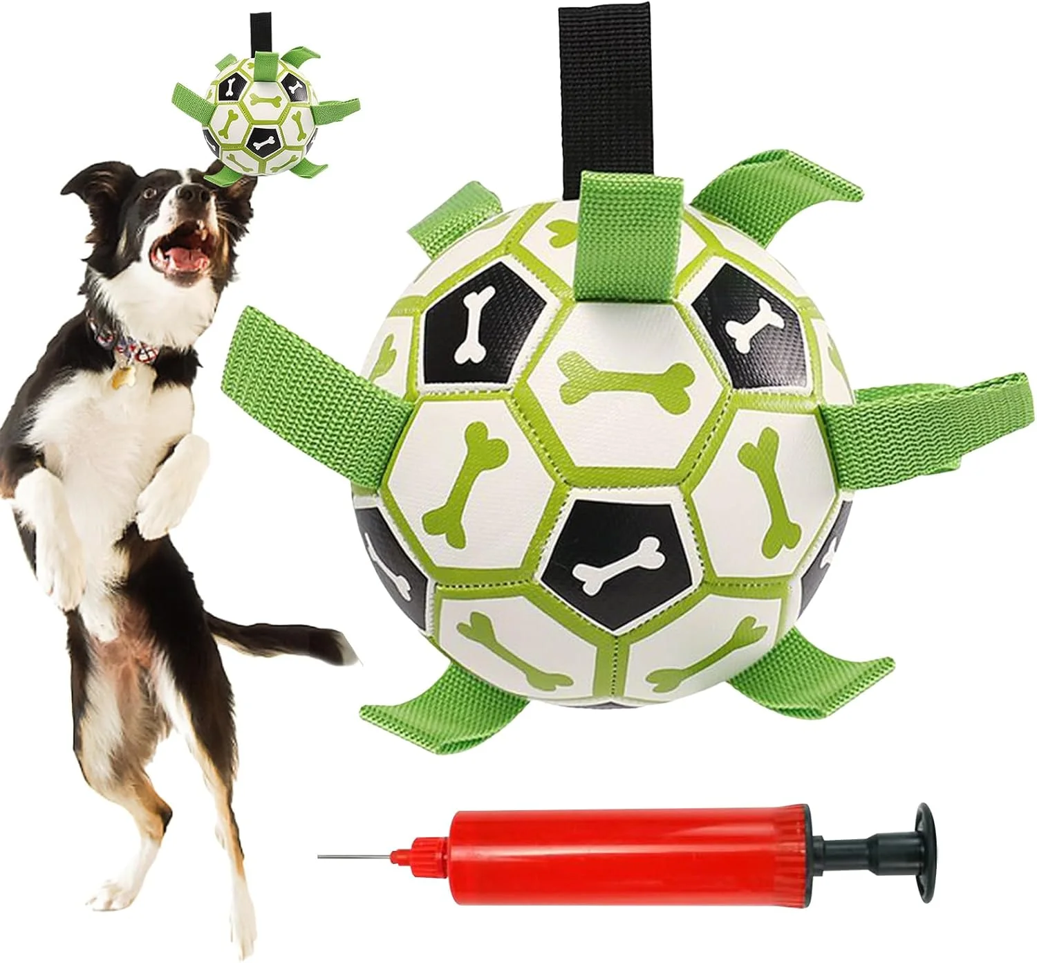 توپ فوتبال تعاملی سگ با طناب، اسباب بازی تعاملی سگ برای طناب کشی، توپ فوتبال با بند، شامل پمپ هوا، اسباب بازی آبی و کششی برای نژاد کوچک و متوسط​​، از بین برنده خستگی (6 اینچ)