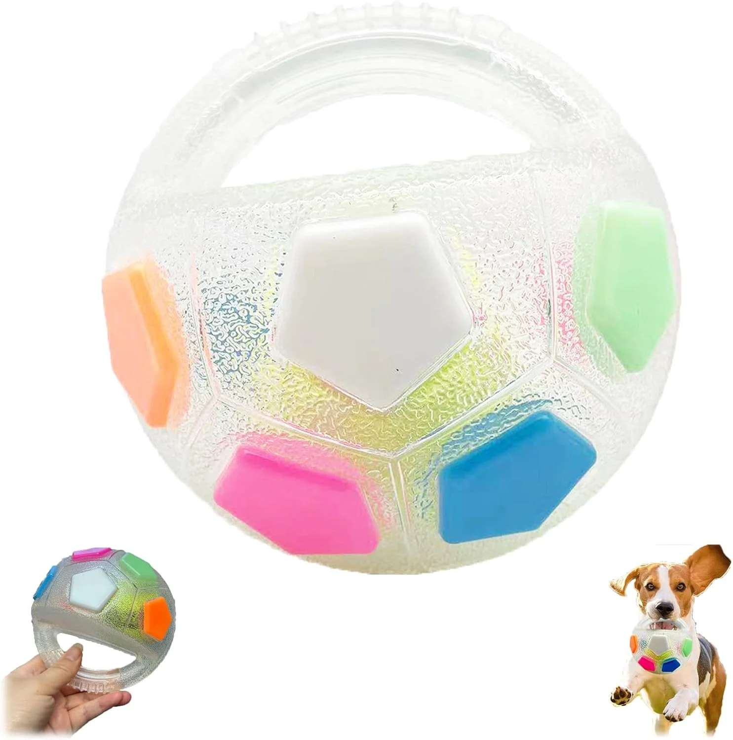 توپ آرامش بخش سگ Mellow Dog با دسته، توپ تعاملی پرتاب و گرفتن به شکل فوتبال برای سگ های خانگی، اسباب بازی لاستیکی سگ برای سگ های کوچک، متوسط و بزرگ، بازی در آب، آموزش و بازی های فضای باز (سفید)