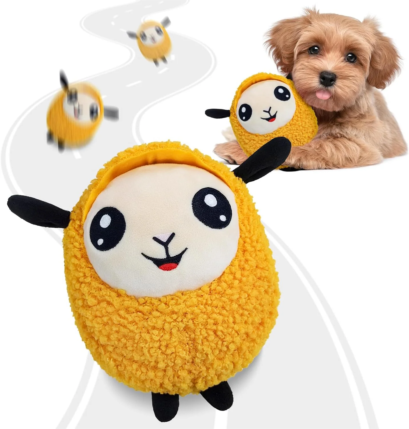 اسباب بازی های سگ متحرک تعاملی Huimpet، توپ متحرک جیر جیر کننده پرشی ارتقا یافته 2025، اسباب بازی های جویدنی پولیشی قابل شارژ برای مشغول نگه داشتن توله سگ ها (گوسفند)