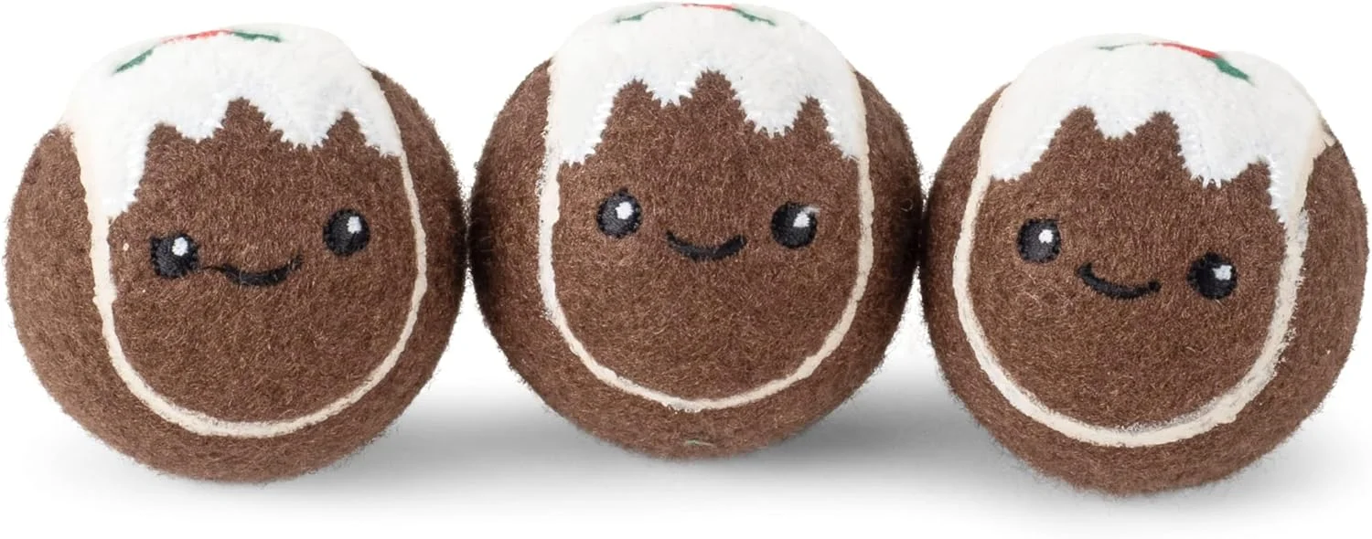 توپ های تنیس طرح پودینگ کریسمس اسمارت گاردن - بسته 3 عددی - توپ های اسباب بازی سگ جشن 6.5 سانتی متری - بادوام، نرم و ایمن برای بازی
