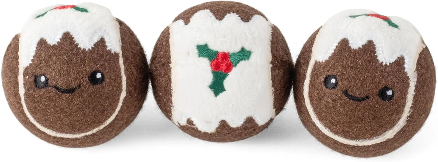 توپ های تنیس طرح پودینگ کریسمس اسمارت گاردن - بسته 3 عددی - توپ های اسباب بازی سگ جشن 6.5 سانتی متری - بادوام، نرم و ایمن برای بازی
