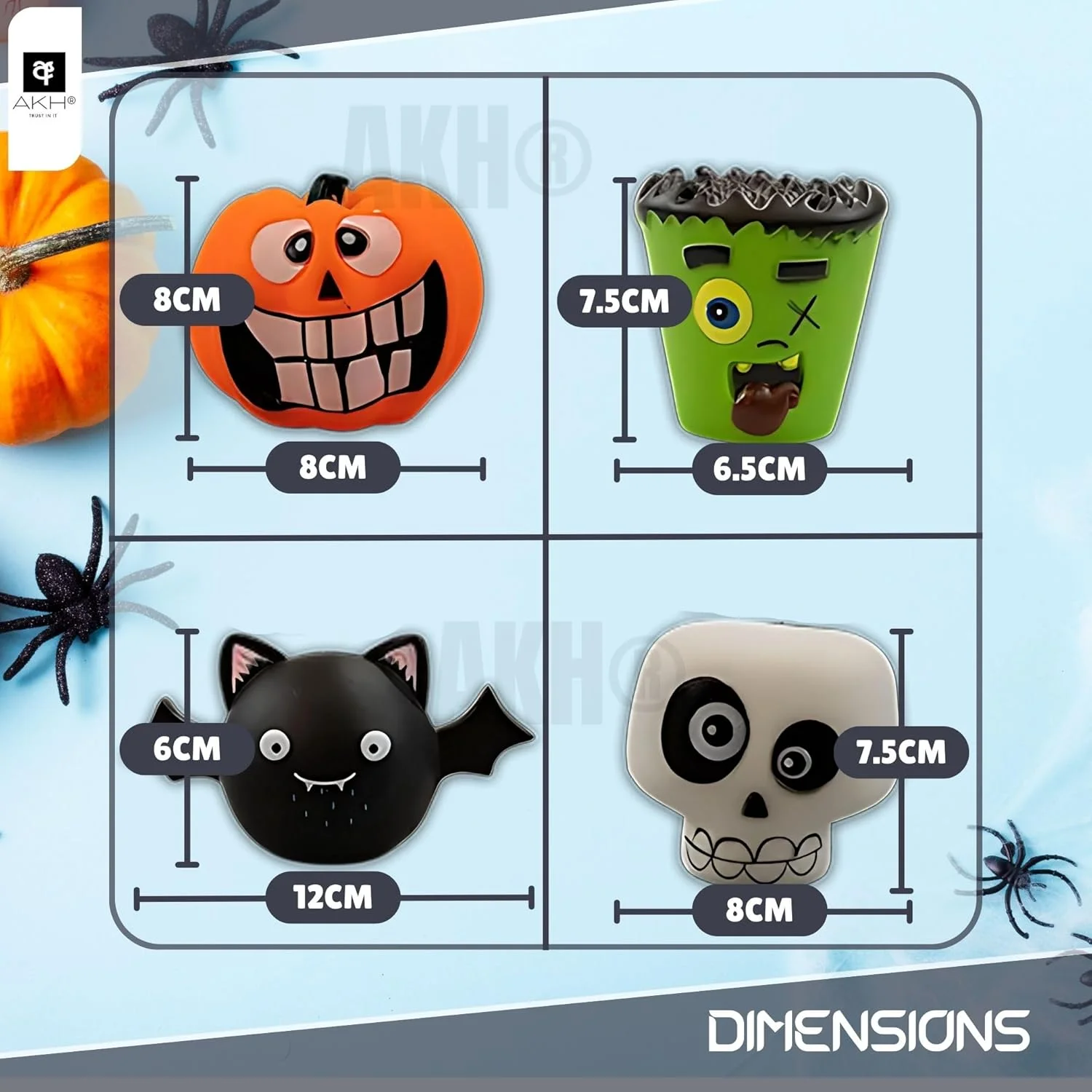 اسباب بازی سگ وینیل جیرجیردار هالووین AKH® | بسته 4 عددی | اسباب بازی جویدنی جدید و ترسناک برای سگ ها | اسباب بازی حیوانات خانگی پولیشی هالووین برای سرگرمی