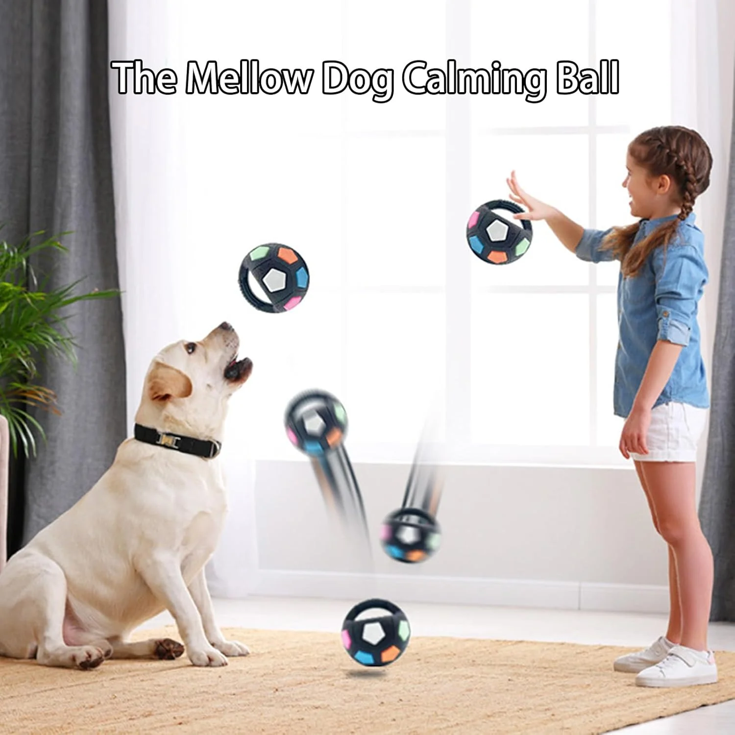 توپ آرامش بخش سگ Mellow، بازی تعاملی پرتاب و گرفتن، اسباب بازی به شکل توپ فوتبال سگ خانگی، اسباب بازی تعاملی حیوانات خانگی، توپ شناور صدادار برای سگ های کوچک، متوسط و بزرگ (B)