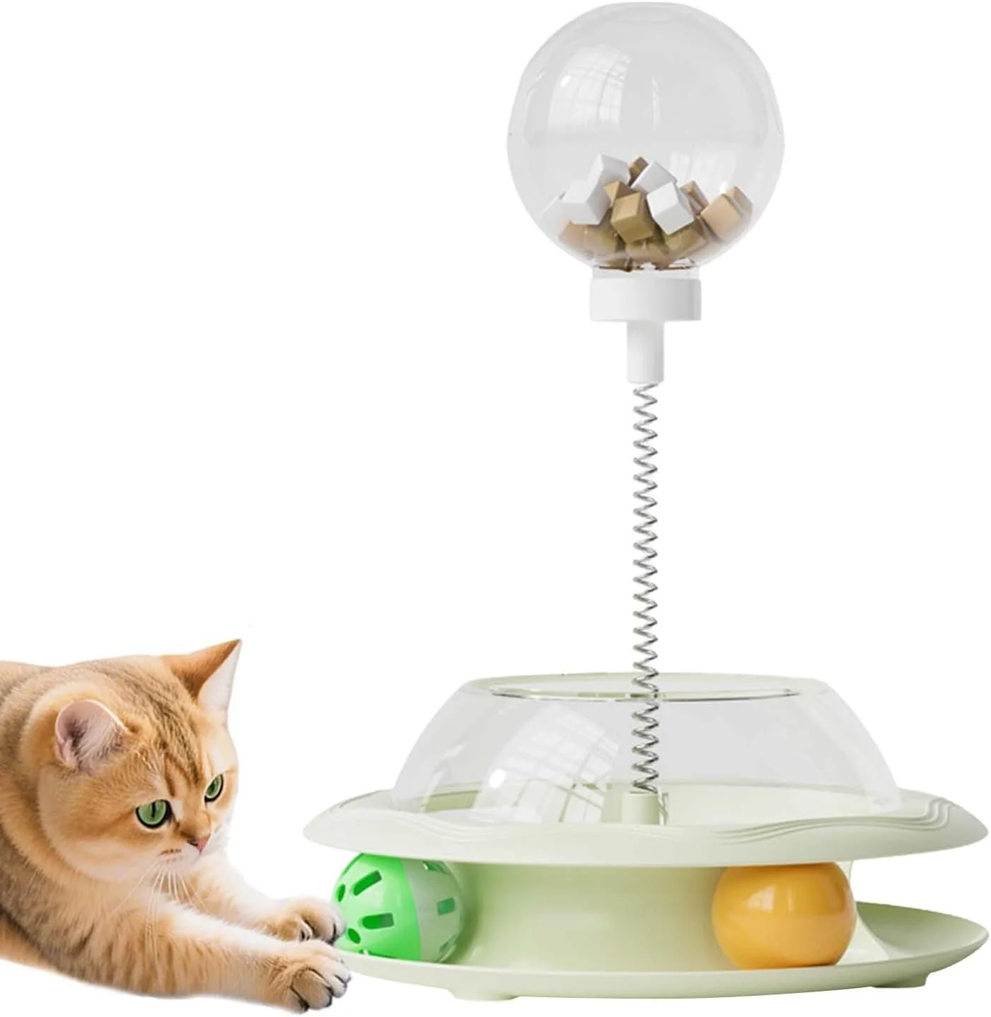 اسباب بازی تعاملی تشویقی گربه - اسباب بازی تعاملی گربه با چوب فنری و توپ | بازی تغذیه ای غنی کننده برای ورزش حیوانات خانگی، شبیه سازی شکار و رفع خستگی