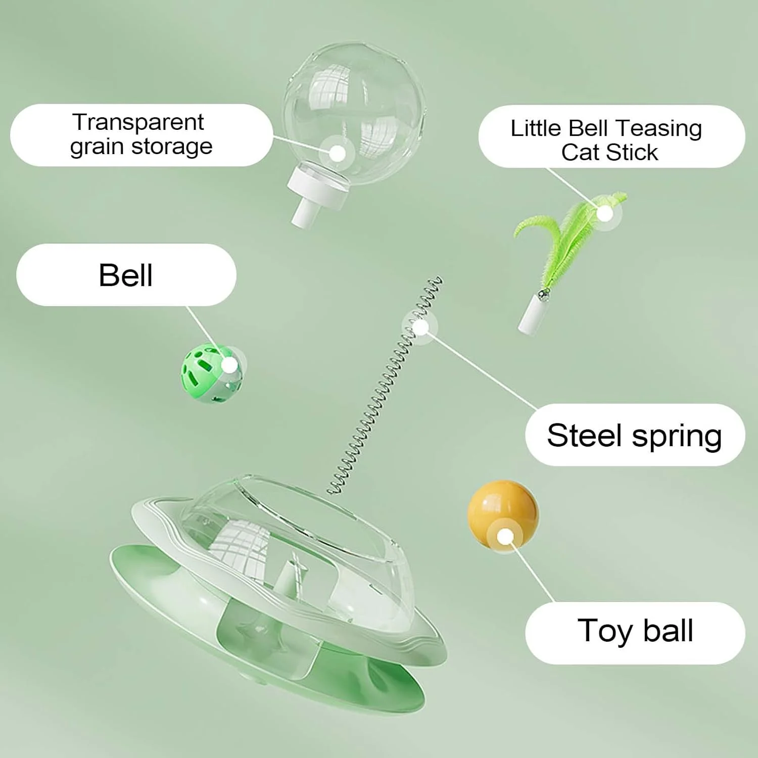 اسباب بازی پخش کننده تشویقی گربه، اسباب بازی های تعاملی گربه با چوب بازی فنری و توپ | پخش کننده غذا، بازی تغذیه غنی شده برای تمرین شبیه سازی شکار اسباب بازی پخش کننده تشویقی گربه، اسباب بازی های تعاملی گربه با چوب بازی فنری و توپ | پخش کننده غذا، بازی تغذیه غنی شده برای تمرین شبیه سازی شکار