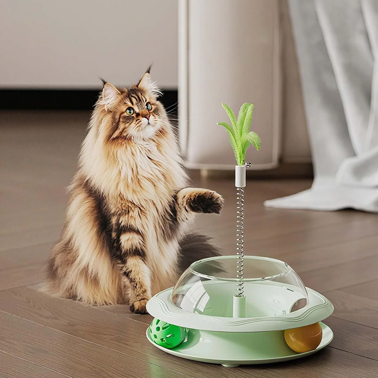 اسباب بازی پخش کننده تشویقی گربه، اسباب بازی های تعاملی گربه با چوب بازی فنری و توپ، بازی تغذیه سرگرم کننده برای شبیه سازی شکار و آموزش حیوانات خانگی در فضای داخلی اسباب بازی پخش کننده تشویقی گربه، اسباب بازی های تعاملی گربه با چوب بازی فنری و توپ، بازی تغذیه سرگرم کننده برای شبیه سازی شکار و آموزش حیوانات خانگی در فضای داخلی