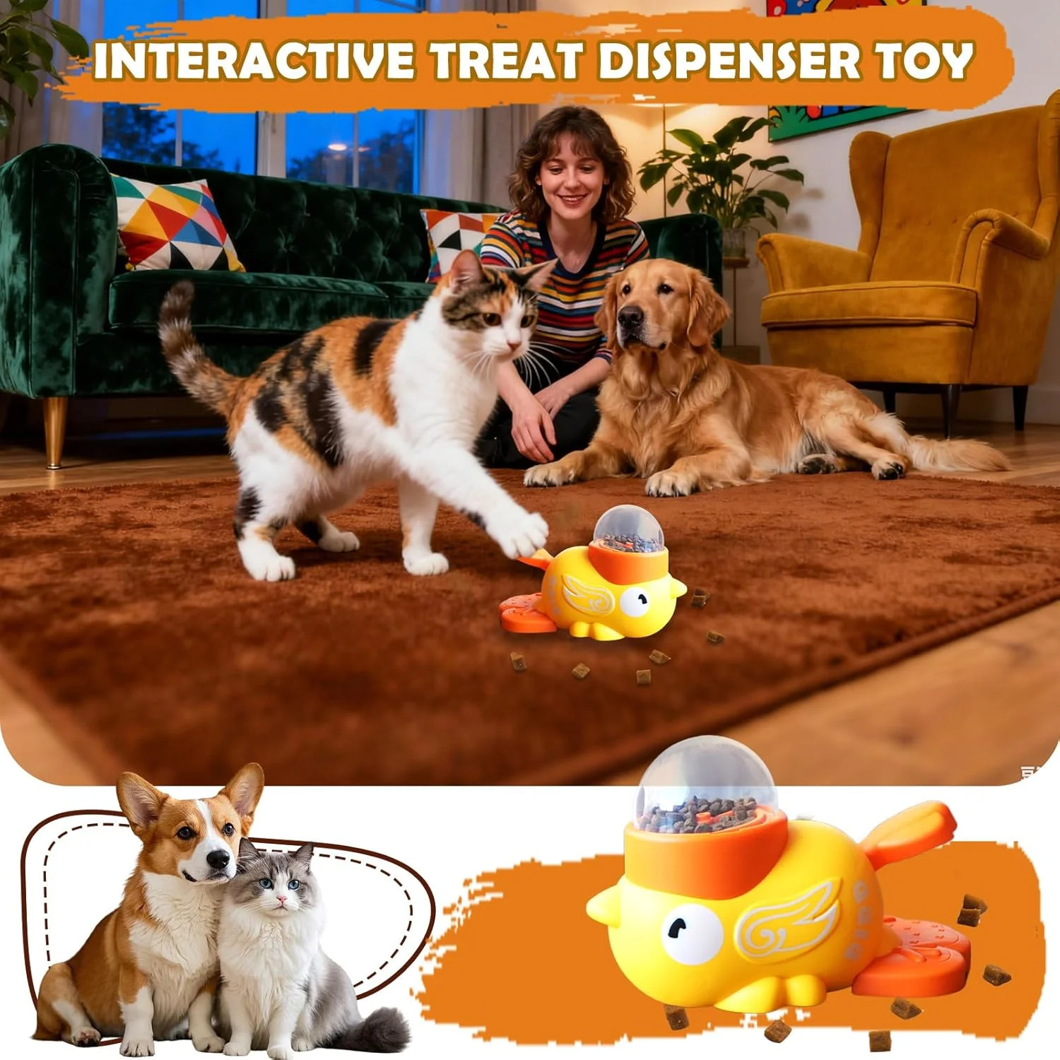 اسباب بازی پازلی برای سگ ها - فیدر تعاملی طرح اردک - فیدر پازلی تعاملی سگ و گربه برای تحریک ذهنی، آموزش تغذیه، رفع بی حوصلگی در فضای داخلی و خارجی