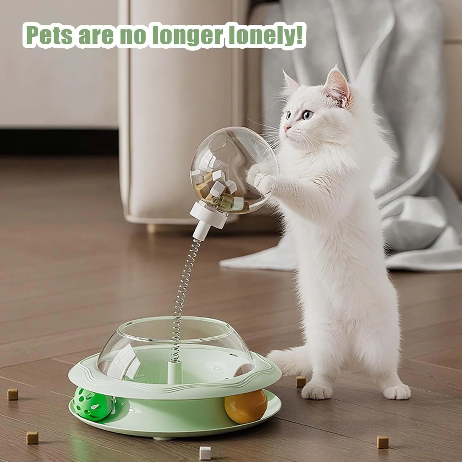 اسباب بازی تعاملی تشویقی گربه | پخش کننده تشویقی تعاملی برای گربه ها با چوب بازی فنری و توپ، پخش کننده غذا، بازی تغذیه ای برای شبیه سازی تمرین شکار