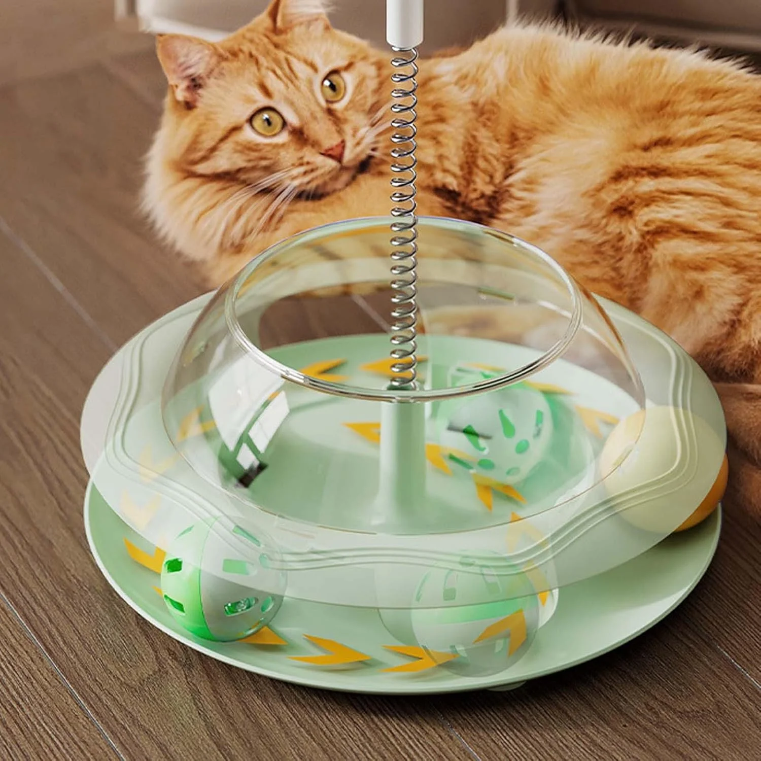 اسباب بازی تعاملی تشویقی گربه | اسباب بازی غذای گربه با فنر و توپ، پخش کننده غذا، بازی تغذیه ای برای شبیه سازی تمرین شکار