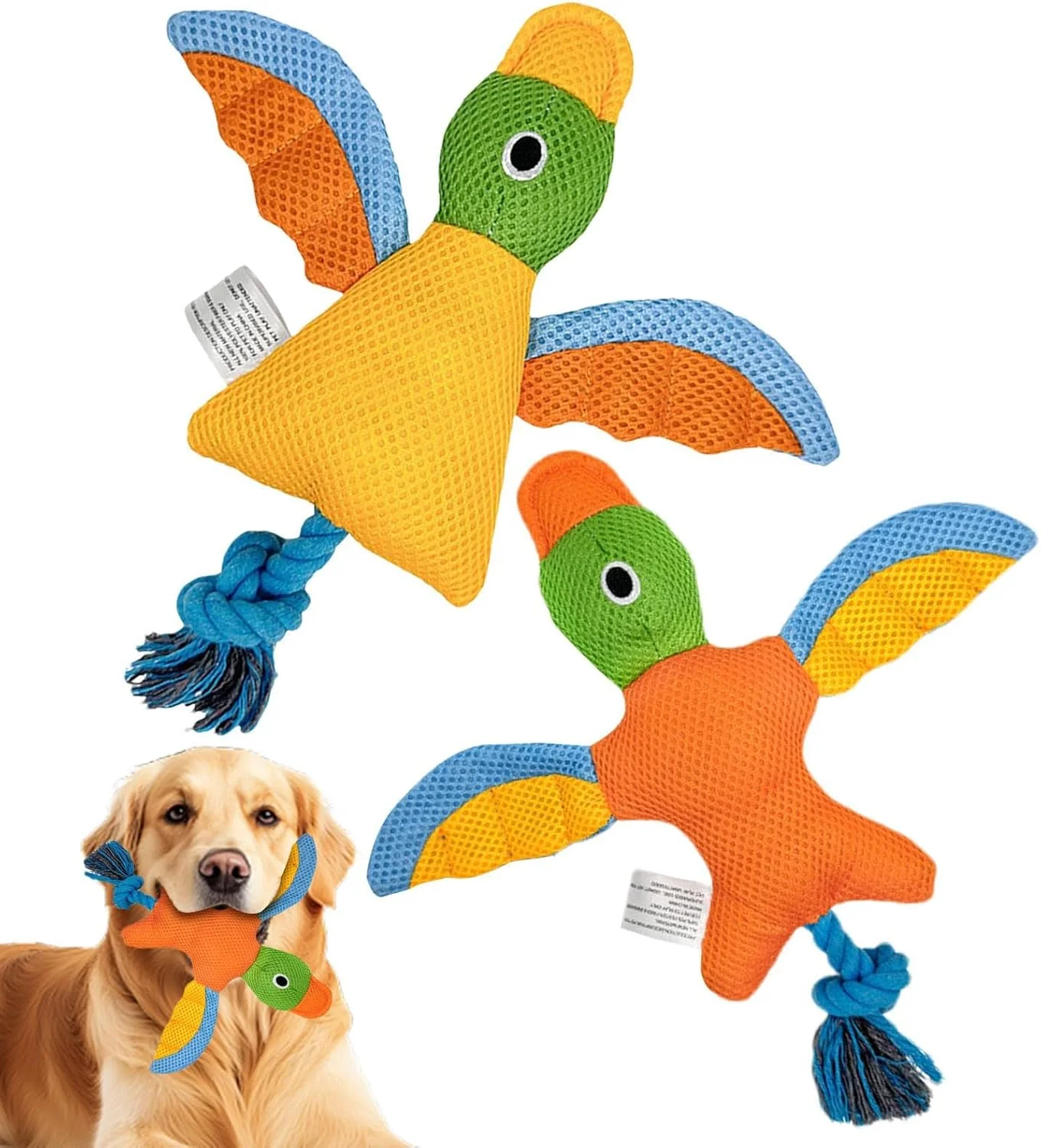 اسباب بازی سگ جیرجیر کننده، اسباب بازی جویدنی پرنده برای توله سگ های پرخاشگر، وسایل دندان درآوردن تعاملی و مقاوم با پنبه پر شده و گره طناب برای حیوانات خانگی جویدنی پرخاشگر توله سگ های کوچک متوسط بزرگ برای رفع بی حوصلگی