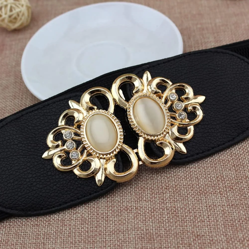 کمربند کمربند کمر کشی قابل تنظیم شیک و جدید Shining Diva Fashion برای زنان و دختران مشکی 14816wb، سایز آزاد