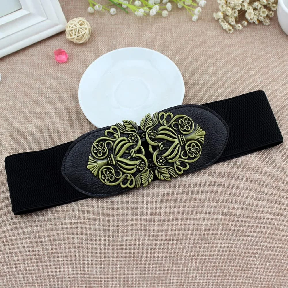 کمربند کمربند کمر الاستیک قابل تنظیم و شیک Shining Diva Fashion برای زنان و دختران (مشکی) (14810wb)، سایز آزاد، فلزی، بدون سنگ قیمتی