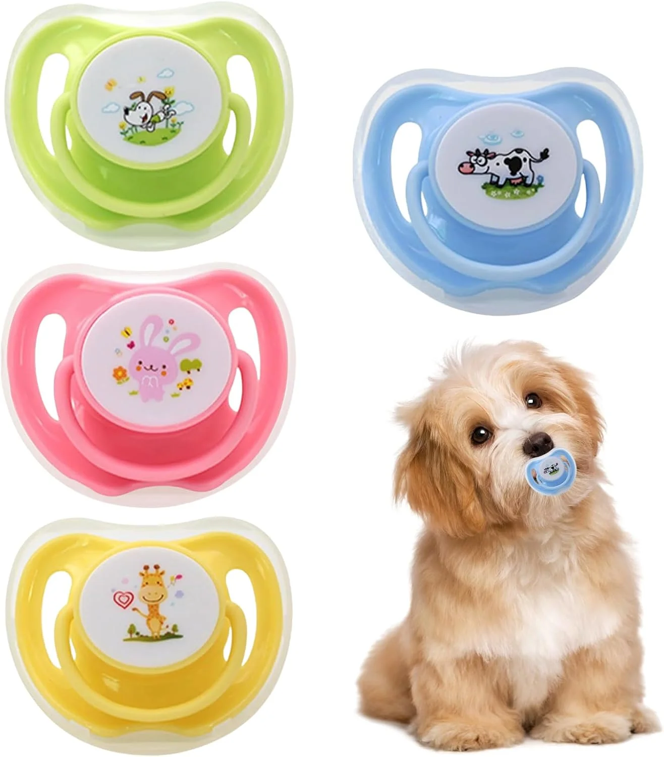 پستانک گربه برای بچه گربه ها | پستانک تسکین دهنده بچه گربه - لوازم جویدنی حیوانات خانگی سیلیکونی با طرح زیبا به همراه درپوش گرد و غبار برای رشد دندان و آرامش