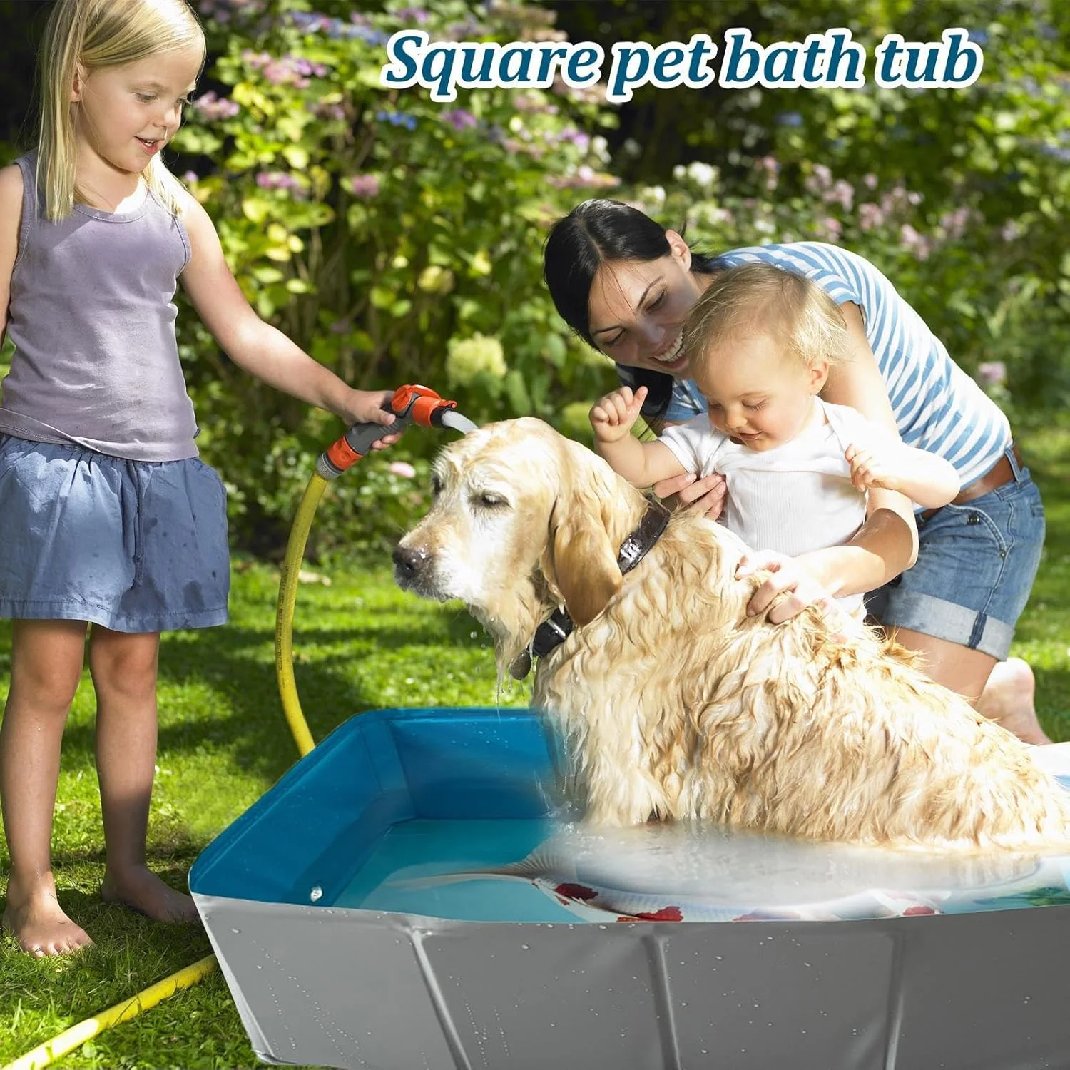 استخر بادی سگ، وان حمام تاشو PVC مربعی شکل | وان حمام ضد لغزش برای سگ، گربه و حیوانات کوچک استخر بادی سگ، وان حمام تاشو PVC مربعی شکل | وان حمام ضد لغزش برای سگ، گربه و حیوانات کوچک
