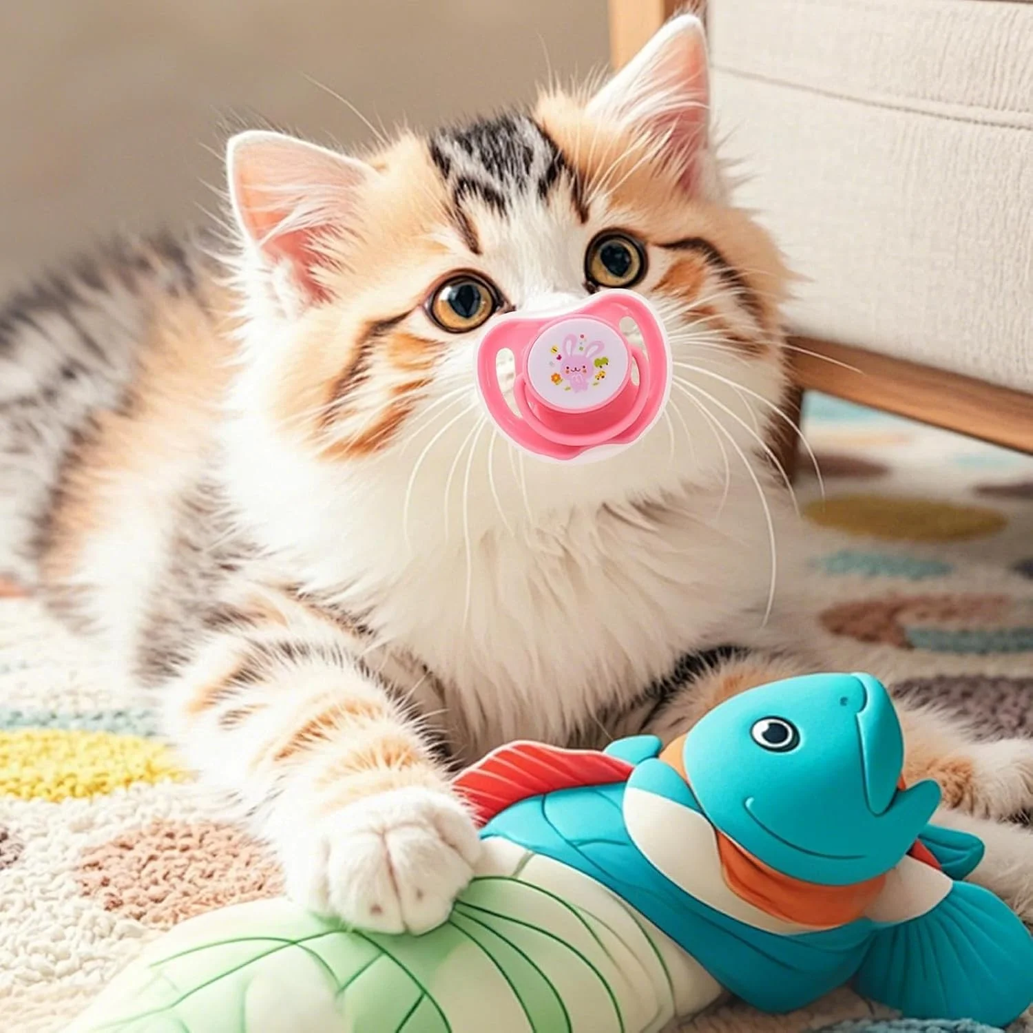 پستانک بچه گربه، تسکین دهنده مکیدن بچه گربه | لوازم جویدنی حیوانات خانگی سیلیکونی با طرح زیبا و دارای درپوش گرد و غبار برای آرامش و تمرین دندان درآوردن