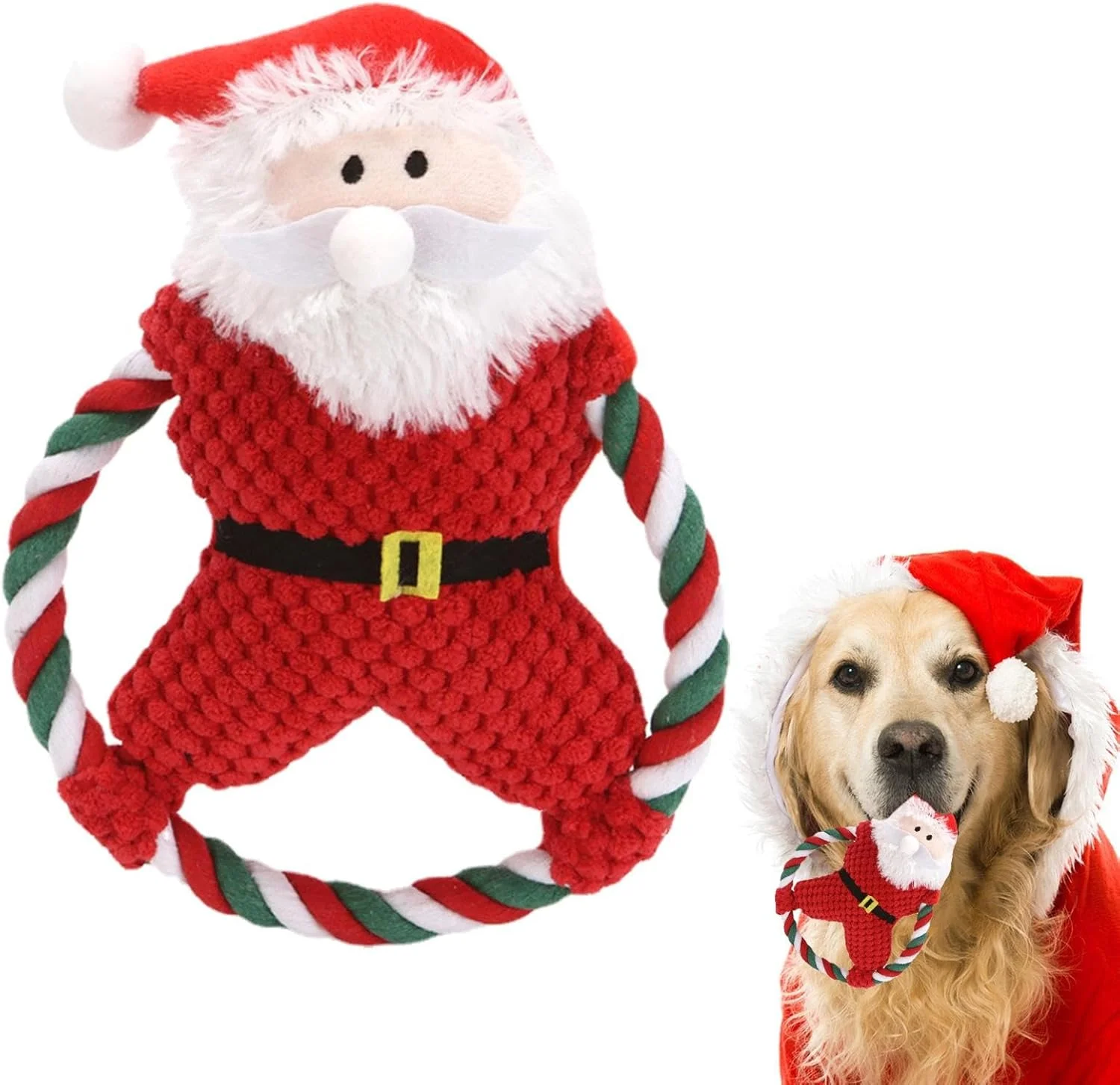 اسباب بازی سوت دار سگ | اسباب بازی های جویدنی سگ طرح بابانوئل کریسمس - عروسک دندان گیر توله سگ ناز برای اتاق خواب حیوانات خانگی مسن، نژاد کوچک و متوسط