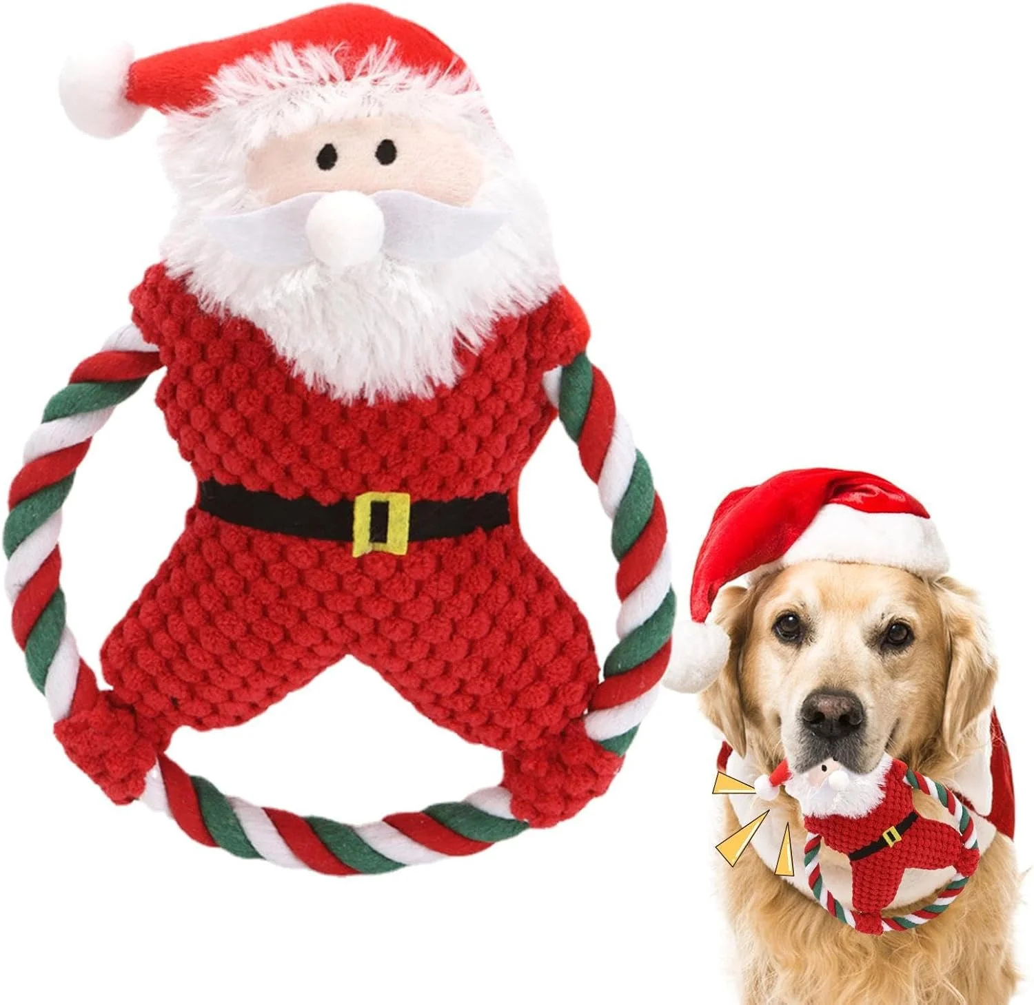 اسباب بازی سوت دار سگ | اسباب بازی های سگ با طرح بابانوئل کریسمس، عروسک دندان گیر زیبا برای نژادهای کوچک و متوسط، حیوانات خانگی مسن، مناسب فضای باز، پارک، اتاق خواب، منزل