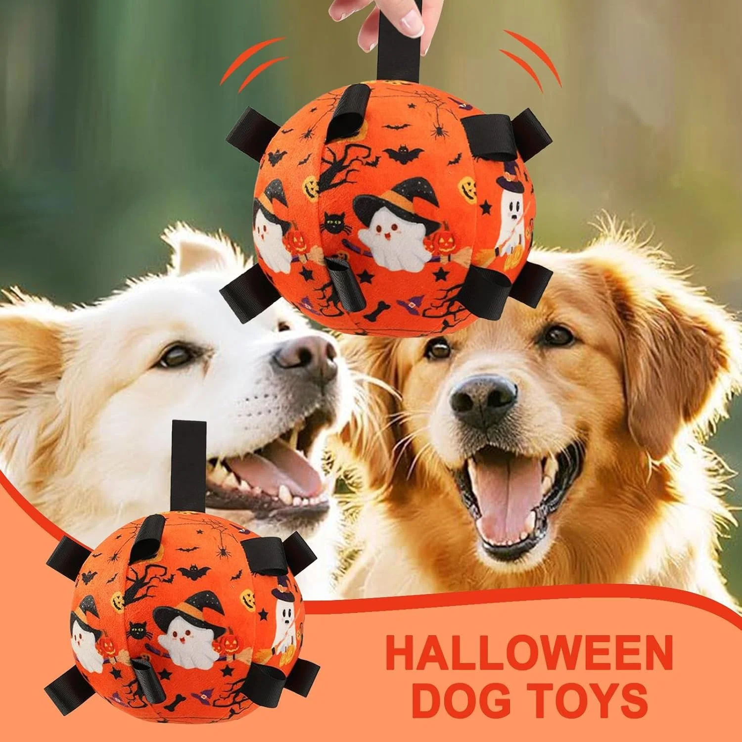توپ بازی سگ - توپ فوتبال هالووین حیوانات خانگی | اسباب بازی جویدنی زنگوله دار تعاملی سگ برای آموزش خانگی، دندان درآوردن، تعقیب، رفع خستگی و بازی در فضای باز توپ بازی سگ - توپ فوتبال هالووین حیوانات خانگی | اسباب بازی جویدنی زنگوله دار تعاملی سگ برای آموزش خانگی، دندان درآوردن، تعقیب، رفع خستگی و بازی در فضای باز