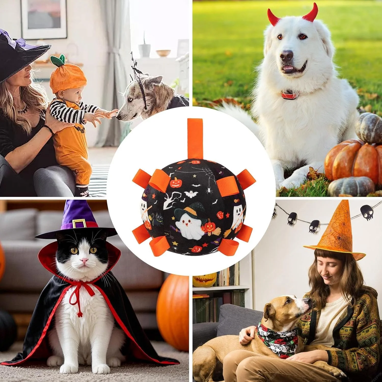 توپ بازی سگ - توپ فوتبال هالووین حیوانات خانگی، اسباب بازی تعاملی جویدنی برای آموزش، تعقیب، دندان درآوردن، شکار، رفع بی حوصلگی در فضای باز و تحریک توپ بازی سگ - توپ فوتبال هالووین حیوانات خانگی، اسباب بازی تعاملی جویدنی برای آموزش، تعقیب، دندان درآوردن، شکار، رفع بی حوصلگی در فضای باز و تحریک