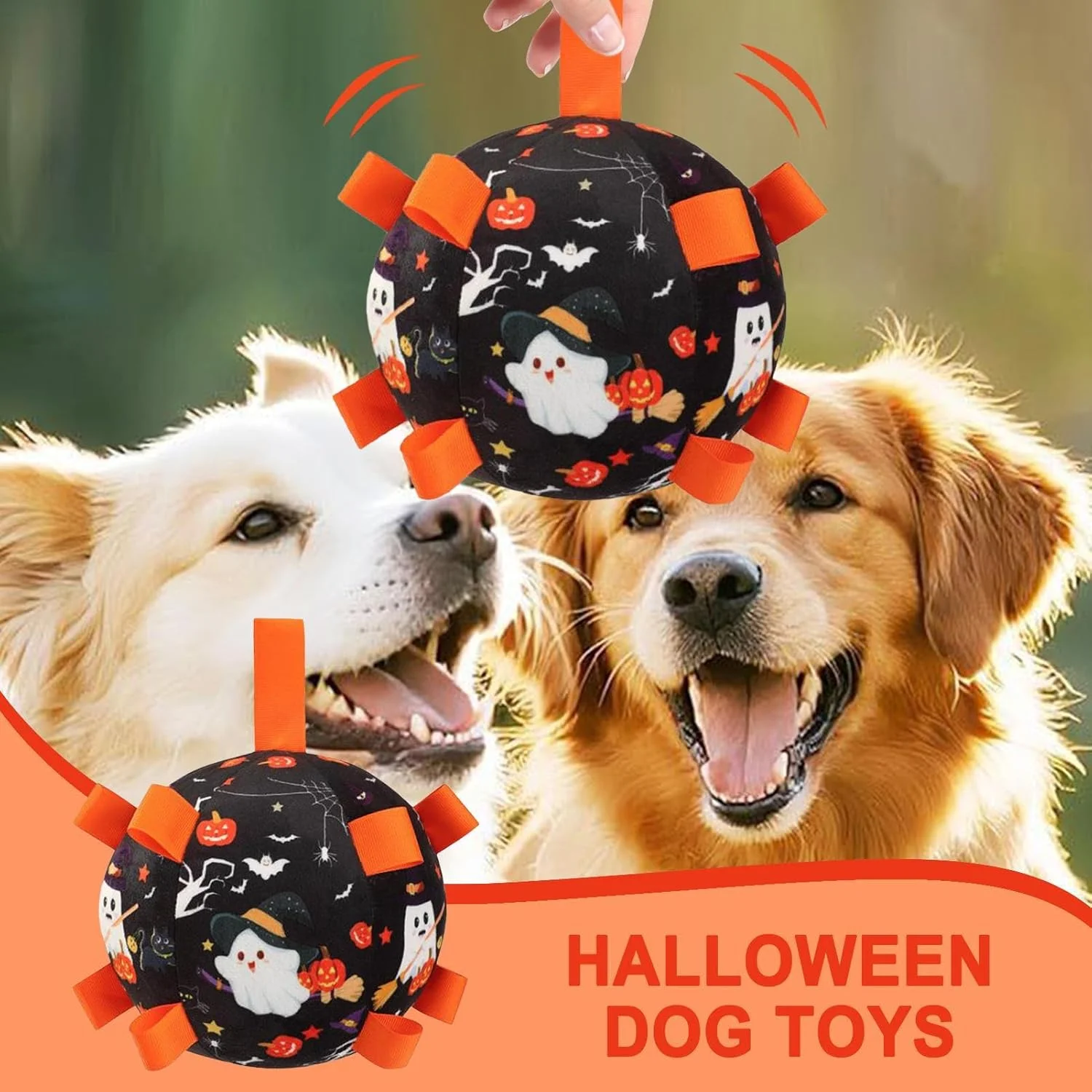 توپ فوتبال سگ، توپ فوتبال حیوانات خانگی هالووین، اسباب بازی تعاملی سگ با صدای زنگوله برای تعقیب، شکار، آموزش، تحریک، رفع بی حوصلگی، بازی در فضای باز، ورزش در خانه