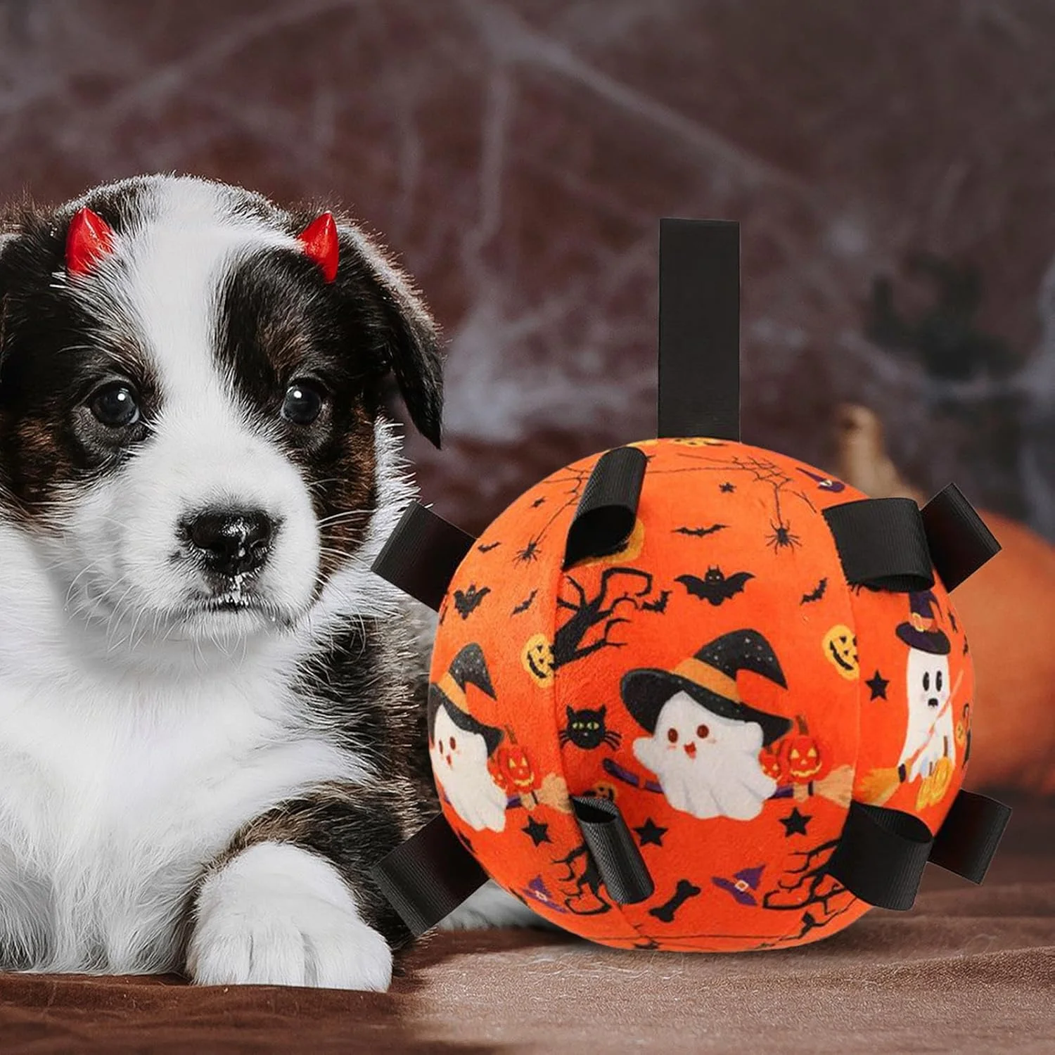 توپ فوتبال سگ با بند | توپ فوتبال تعاملی حیوانات خانگی هالووین - اسباب بازی جویدنی زنگوله ای تعاملی سگ برای آموزش خانگی، دندان درآوردن، تعقیب، رفع بی حوصلگی، بازی در فضای باز توپ فوتبال سگ با بند | توپ فوتبال تعاملی حیوانات خانگی هالووین - اسباب بازی جویدنی زنگوله ای تعاملی سگ برای آموزش خانگی، دندان درآوردن، تعقیب، رفع بی حوصلگی، بازی در فضای باز