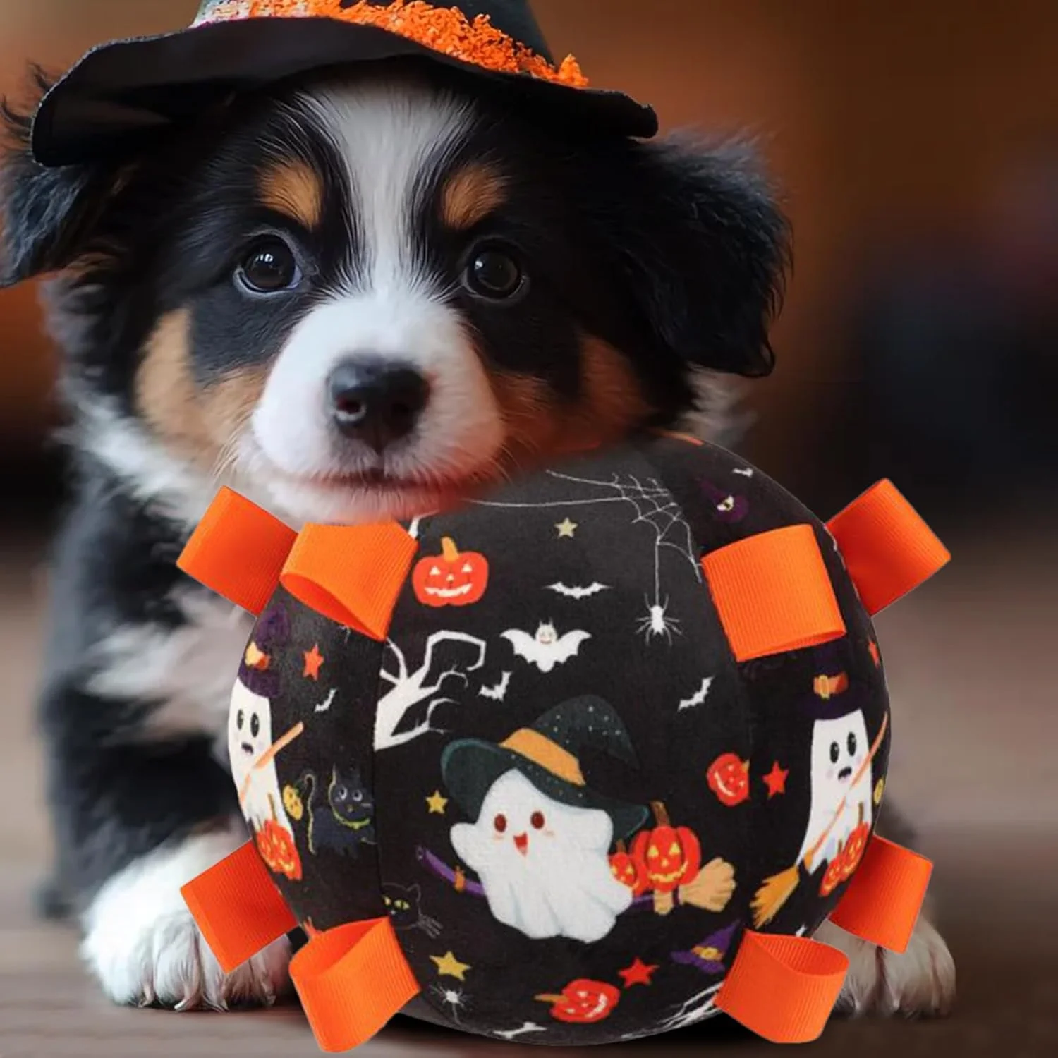 توپ فوتبال سگ با بند، توپ فوتبال حیوانات خانگی هالووین - اسباب بازی زنگوله سگ جویدنی تهاجمی برای تعقیب، شکار، دندان درآوردن، تحریک، آموزش، توسعه توله سگ در فضای باز و خانه توپ فوتبال سگ با بند، توپ فوتبال حیوانات خانگی هالووین - اسباب بازی زنگوله سگ جویدنی تهاجمی برای تعقیب، شکار، دندان درآوردن، تحریک، آموزش، توسعه توله سگ در فضای باز و خانه