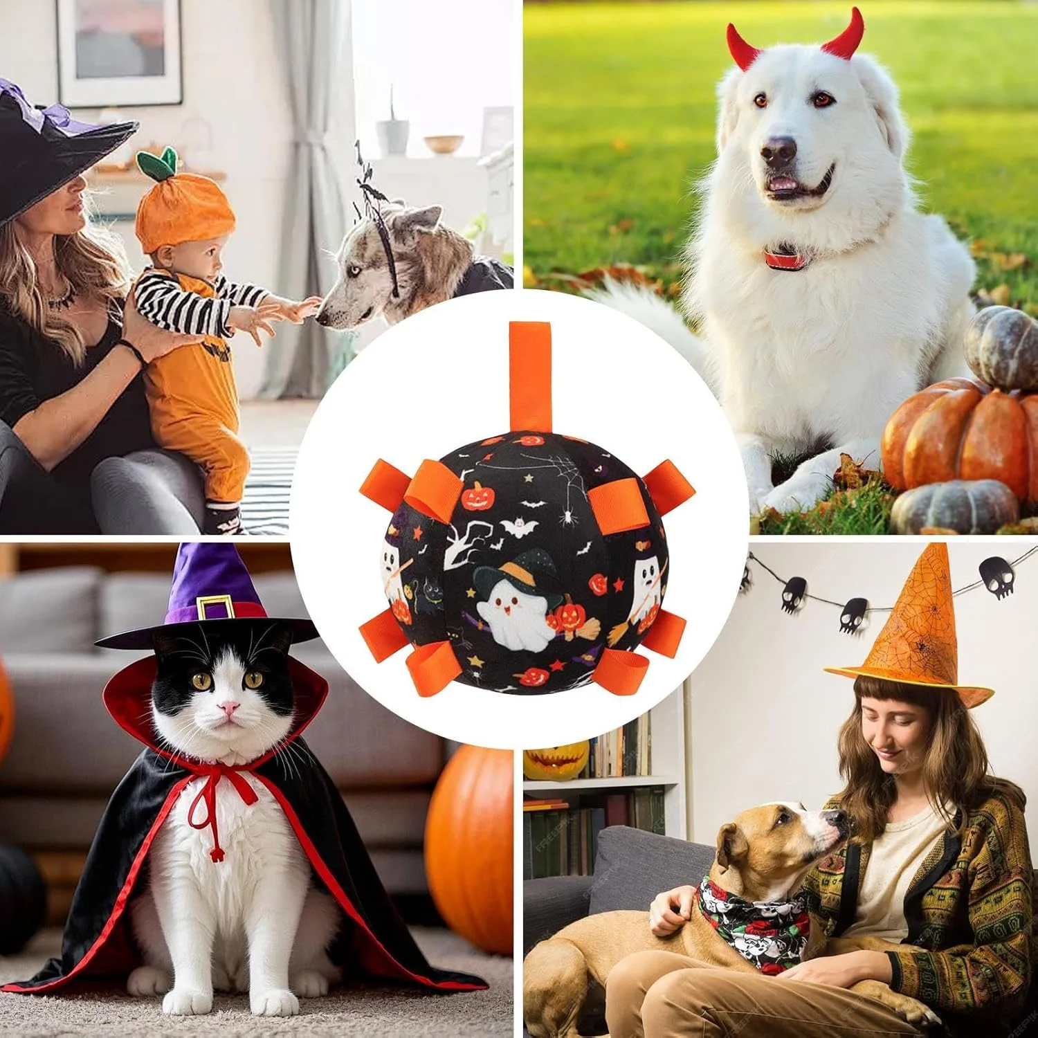 توپ فوتبال سگ، توپ فوتبال حیوانات خانگی هالووین - اسباب بازی تعاملی سگ با صدای زنگ برای تعقیب، شکار، آموزش، تحریک و رفع خستگی، بازی در فضای باز و داخل خانه توپ فوتبال سگ، توپ فوتبال حیوانات خانگی هالووین - اسباب بازی تعاملی سگ با صدای زنگ برای تعقیب، شکار، آموزش، تحریک و رفع خستگی، بازی در فضای باز و داخل خانه