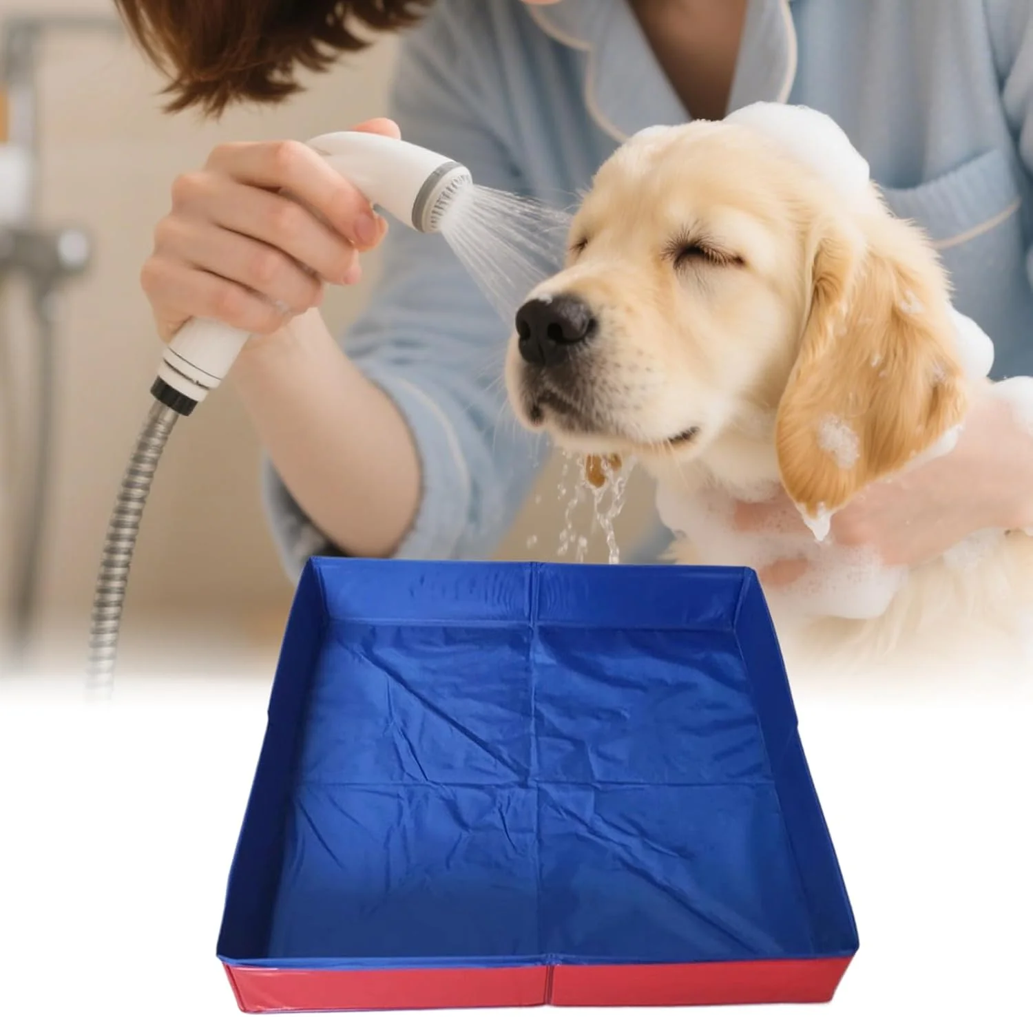استخر شنا سگ - وان حمام سگ تاشو PVC مربعی شکل | وان حمام توله سگ ضد لغزش و صرفه جویی در فضا برای حیاط خانه باغ فضای باز استخر شنا سگ - وان حمام سگ تاشو PVC مربعی شکل | وان حمام توله سگ ضد لغزش و صرفه جویی در فضا برای حیاط خانه باغ فضای باز