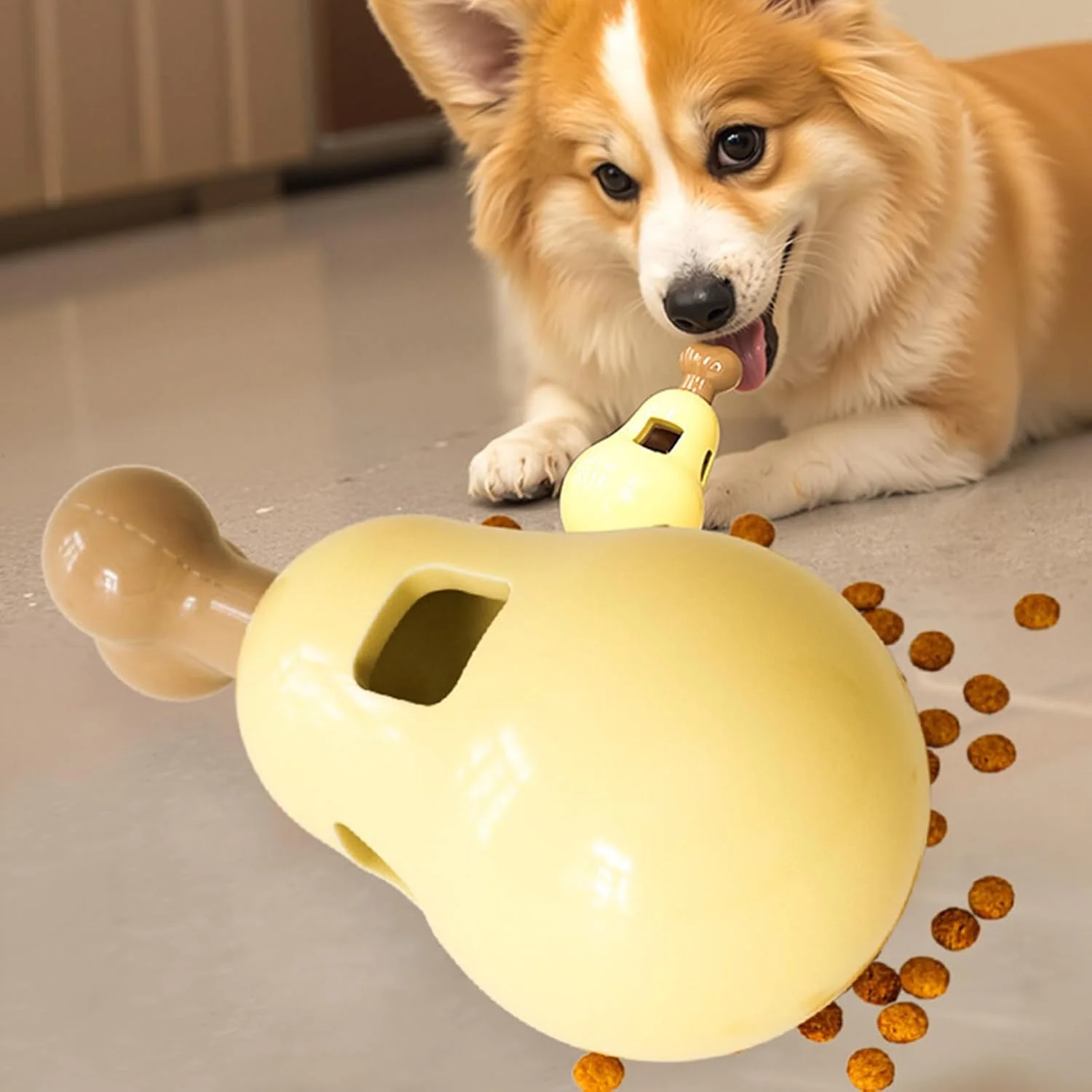 اسباب بازی سگ پخش کننده تشویقی - اسباب بازی پخش کننده غذای توله سگ - ابزار جویدن توله سگ به شکل ران مرغ، لوازم تعاملی برای ساییدن دندان حیوانات خانگی