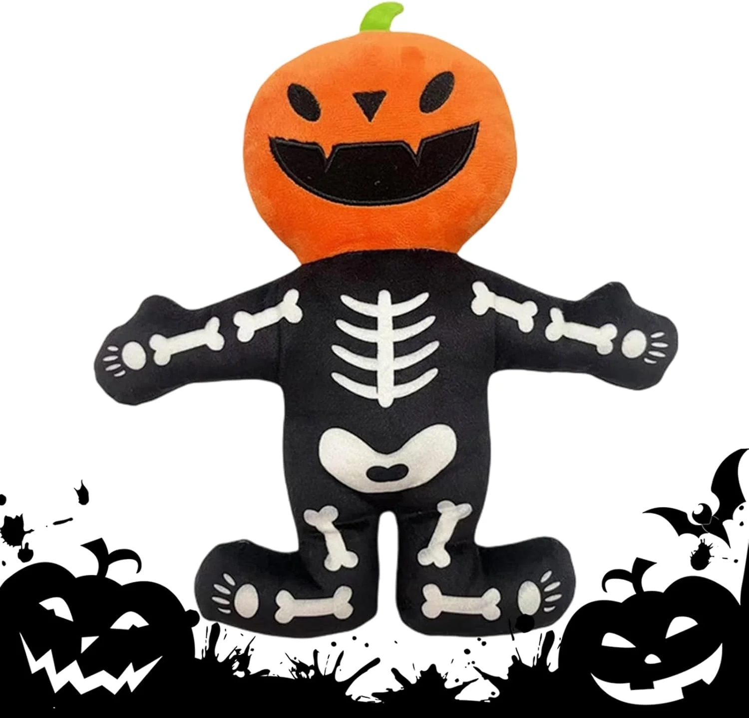 اسباب بازی سگ جیرجیر کننده - اسباب بازی های جویدنی اسکلت کدو تنبل برای سگ ها، سرگرم نگه داشتن حیوانات خانگی، پولیش خنده دار تعاملی برای جویدن دندان درآوردن آموزش توله سگ مسافرت در فضای باز و سرپوشیده هالووین
