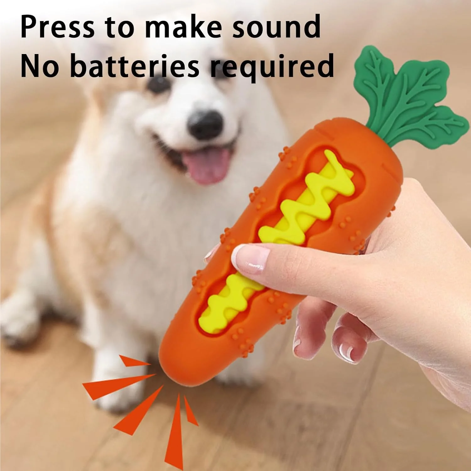 اسباب بازی تعاملی سگ با قابلیت پخش تشویقی - اسباب بازی جویدنی توله سگ با طراحی هویجی، اسباب بازی دندان گیر و غذای آهسته خور توله سگ، لوازم حیوانات خانگی برای سگ های کوچک و متوسط
