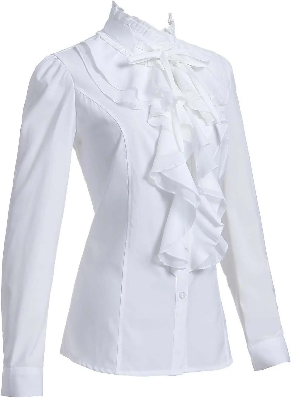 بلوز زنانه Taiduosheng، یقه توری چین دار، یقه ایستاده، دکمه دار، آستین بلند، مدل OL