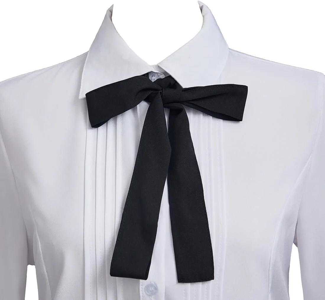 تاپ های باریک زنانه Taiduosheng، بلوز، پیراهن های آستین بلند سفید دکمه دار با کراوات، پیراهن های کار