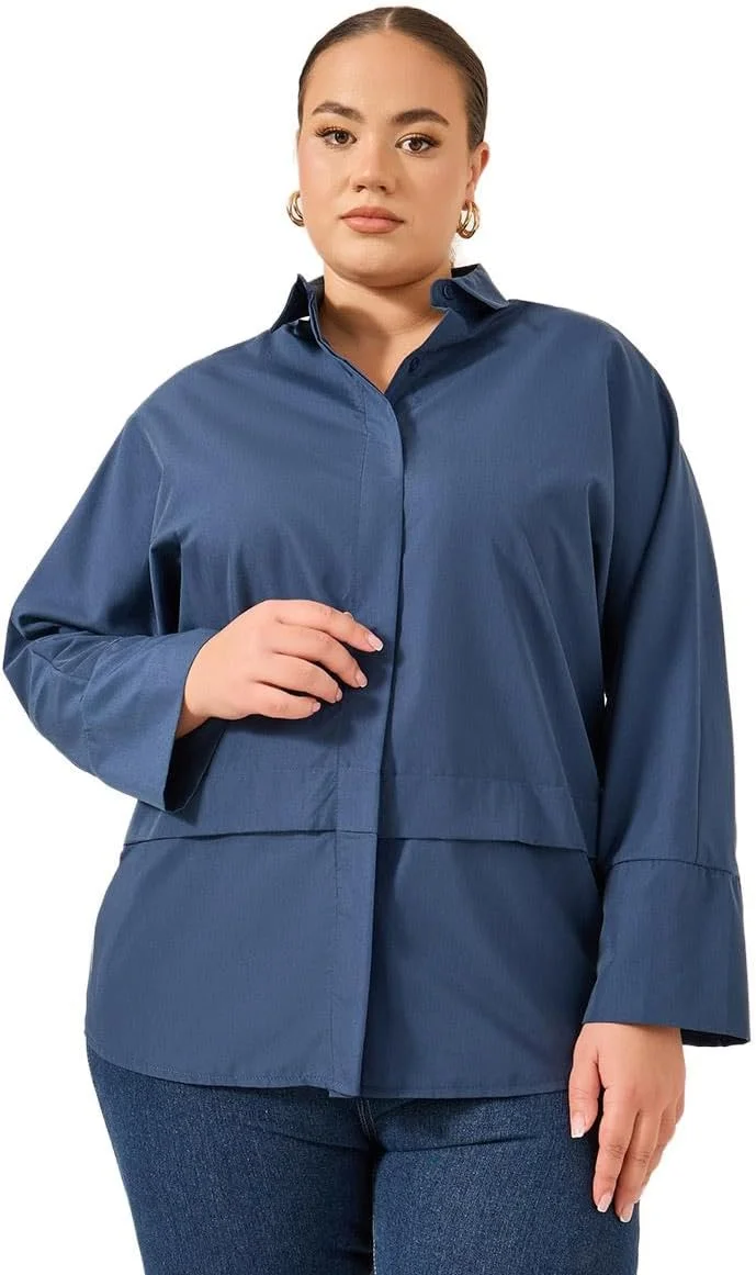 استایلی پیراهن زنانه سایز بزرگ آستین بلند ساده گشاد