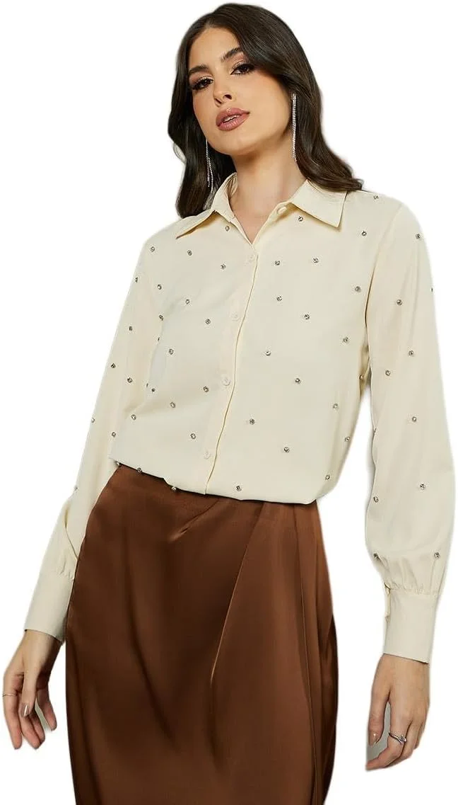 پیراهن زنانه استایلی یقه برگردان گشاد تزیین شده