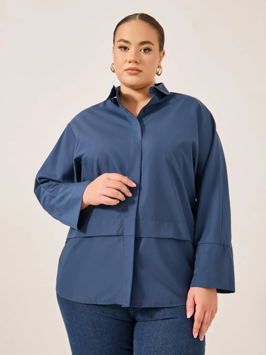 استایلی پیراهن زنانه سایز بزرگ آستین بلند ساده گشاد استایلی پیراهن زنانه سایز بزرگ آستین بلند ساده گشاد