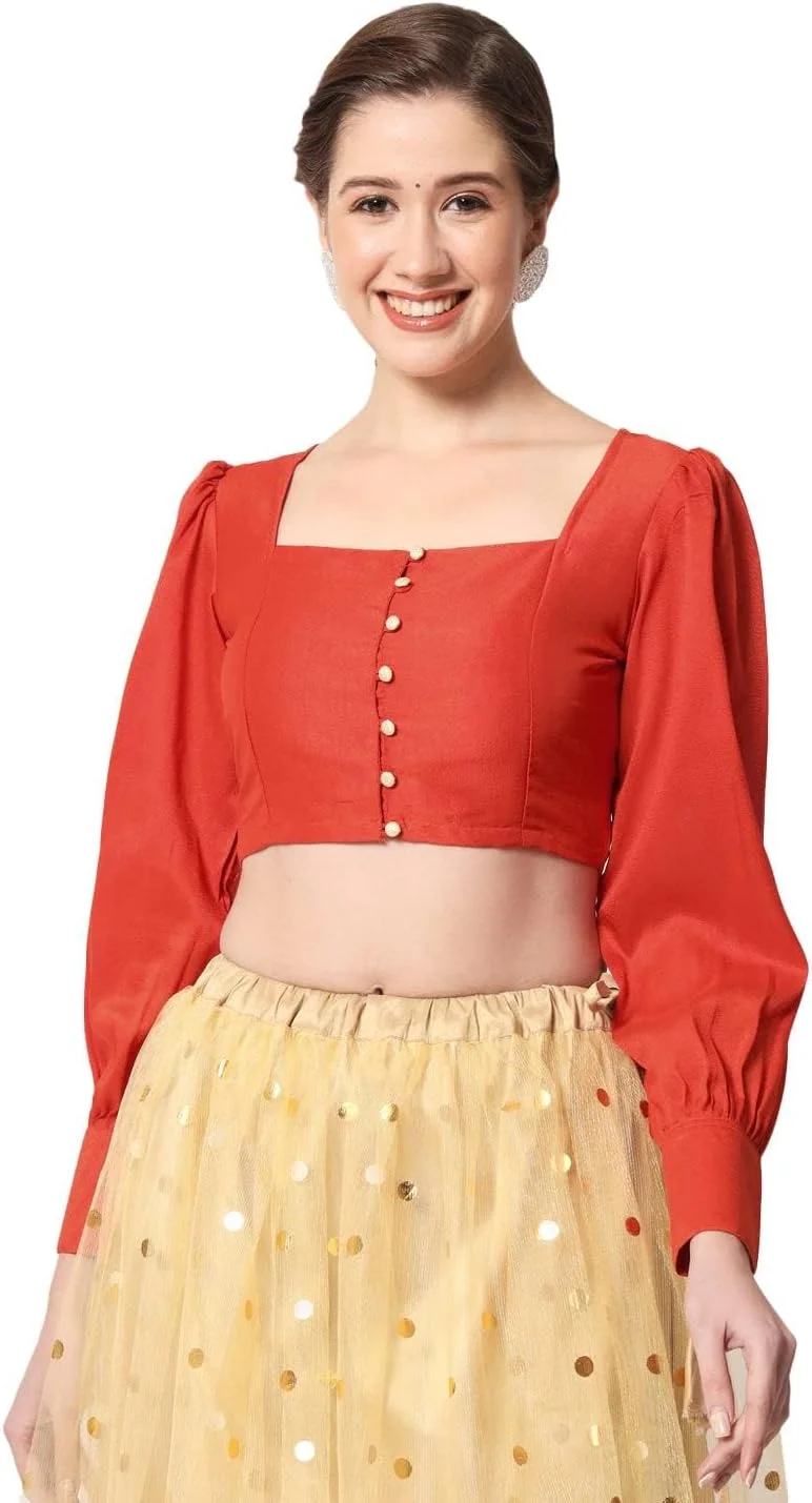 بلوز زنانه استودیو رسا مدل Chroma دکمه دار مناسب مهمانی عروسی (TPWC12307XS_BL_Orange_X-Small)، نارنجی، XS