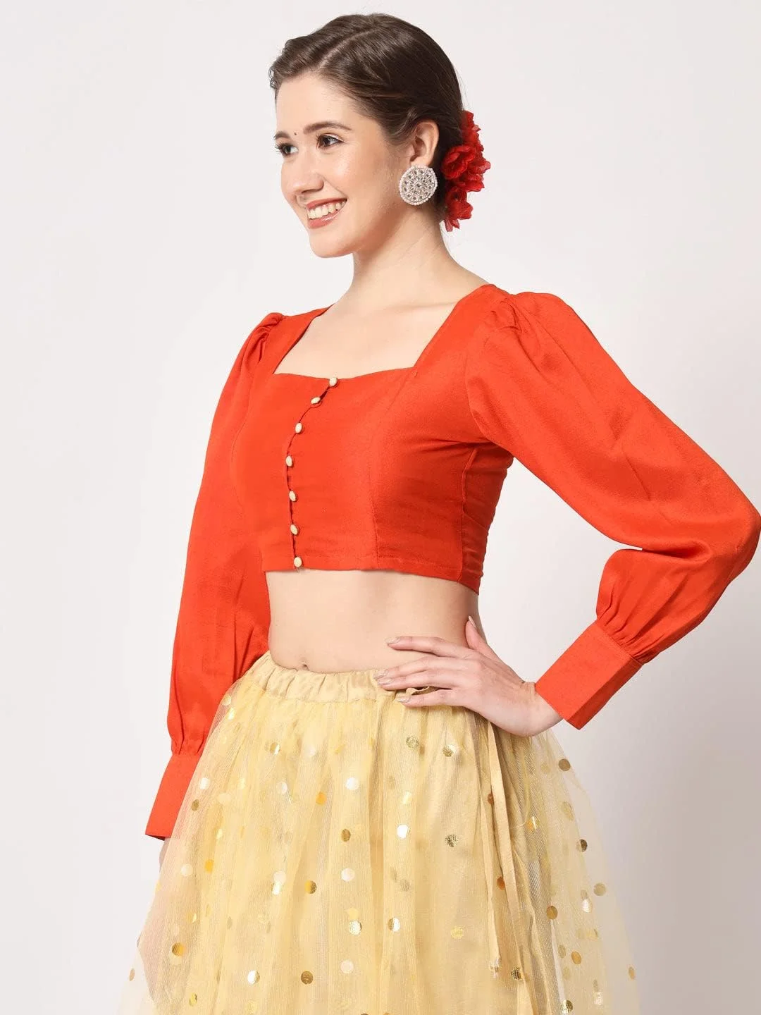 بلوز زنانه استودیو رسا مدل Chroma دکمه دار مناسب مهمانی عروسی (TPWC12307XS_BL_Orange_X-Small)، نارنجی، XS