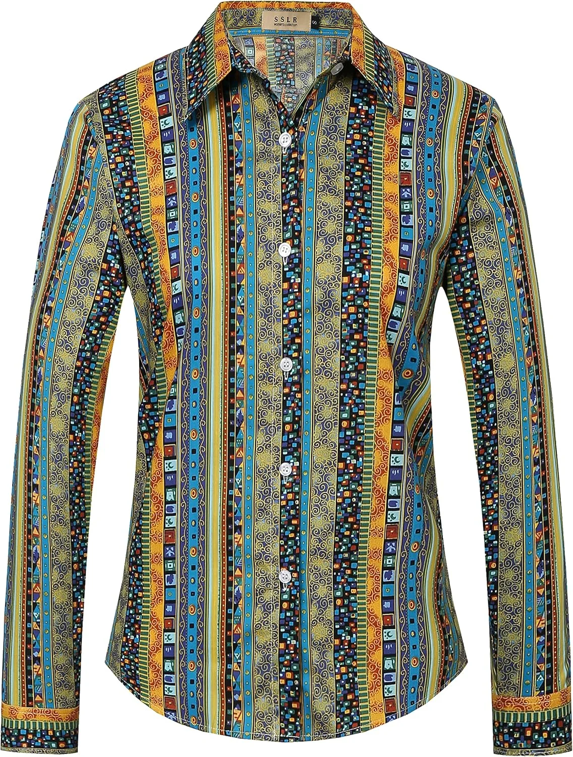 پیراهن های هاوایی آستین بلند زنانه SSLR، دکمه دار، مناسب ساحل و تابستان، طرح گلدار و غیر رسمی