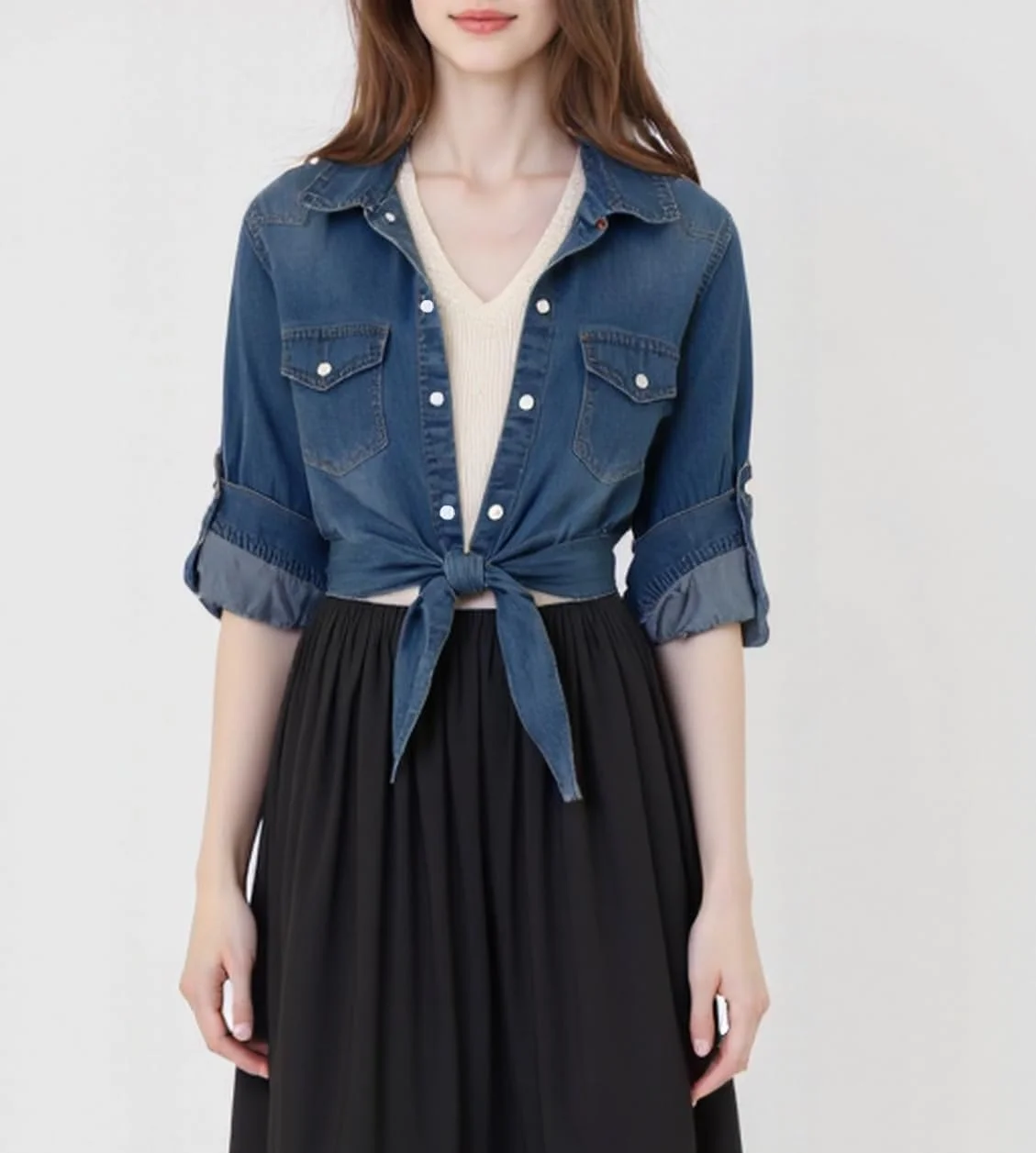 پیراهن جین زنانه سیمیر فایری، آستین سه ربع، دکمه دار، مناسب تابستان و پاییز