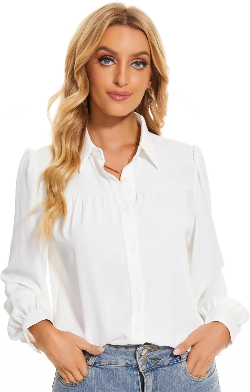 بلوز زنانه اسپرینگسیان، پیراهن زنانه یقه هفت مناسب کار، بلوز آستین بلند دکمه دار زنانه، مدل های غیر رسمی