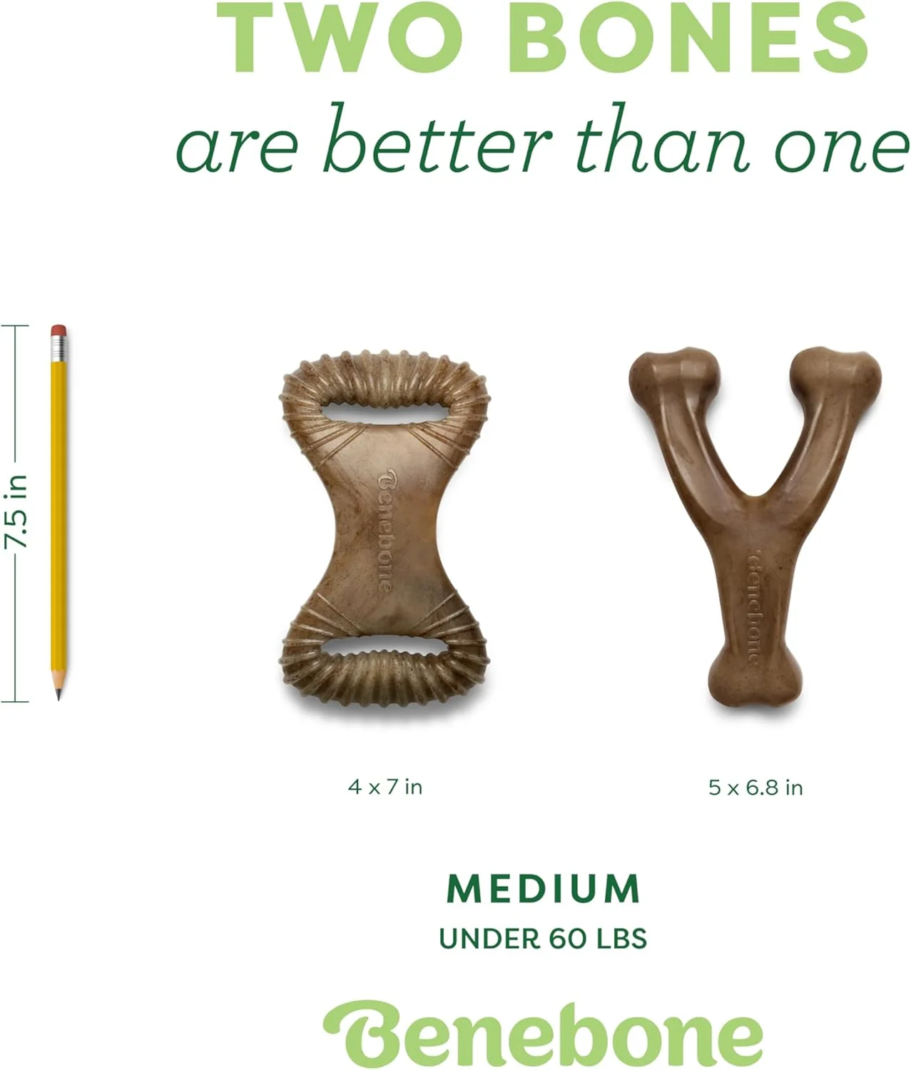 بسته 2 عددی استخوان جویدنی دندانی/شاخه ای مقاوم Benebone برای سگ های با عادت جویدن قوی، اسباب بازی بادوام و سرگرم کننده برای رفع بی حوصلگی سگ ها، طعم بیکن واقعی، مناسب برای سگ های متوسط، ساخت آمریکا.