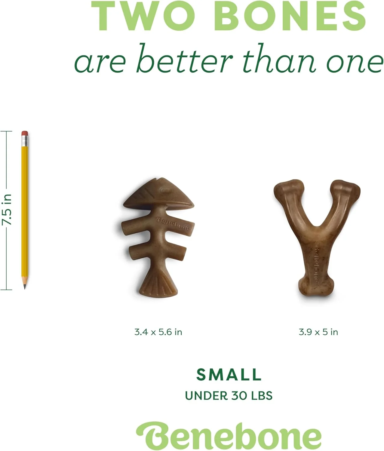 بسته 2 عددی اسباب بازی جویدنی سگ بن بن مدل استخوان ماهی/استخوان آرزو، بادوام و مقاوم، از بین برنده خستگی سگ، طعم واقعی ماهی سالمون و بیکن، مناسب برای سگ های کوچک، ساخت آمریکا