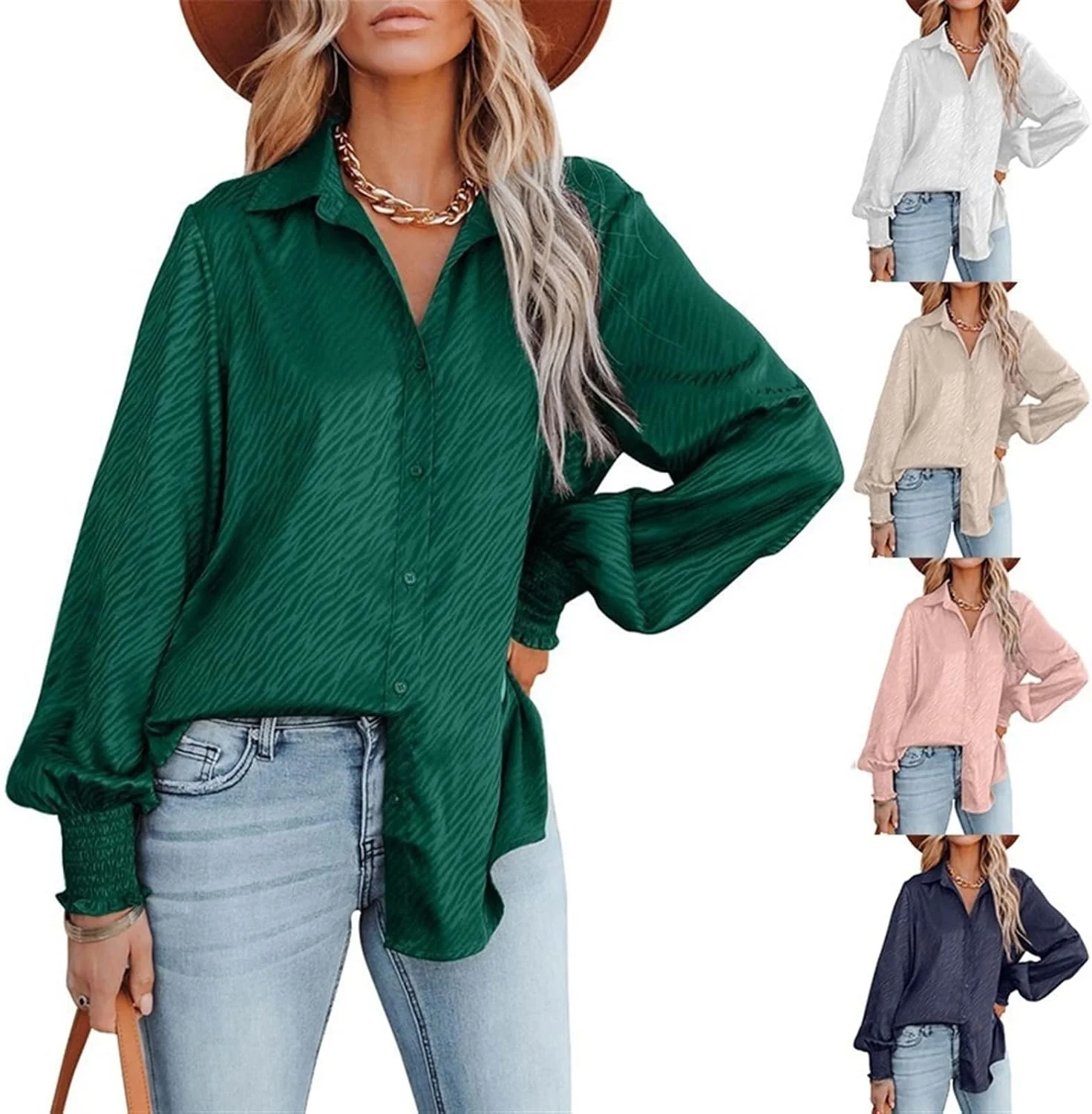 پیراهن آستین بلند زنانه، مدل های جدید - پیراهن های دکمه دار ساتن زنانه، آستین بلند قابل جمع شدن، یقه برگردان، یقه هفت، گشاد، مناسب کار، بهار و تابستان، بلوز تاپ 2023 (رنگ: قرمز شرابی، سایز: S)