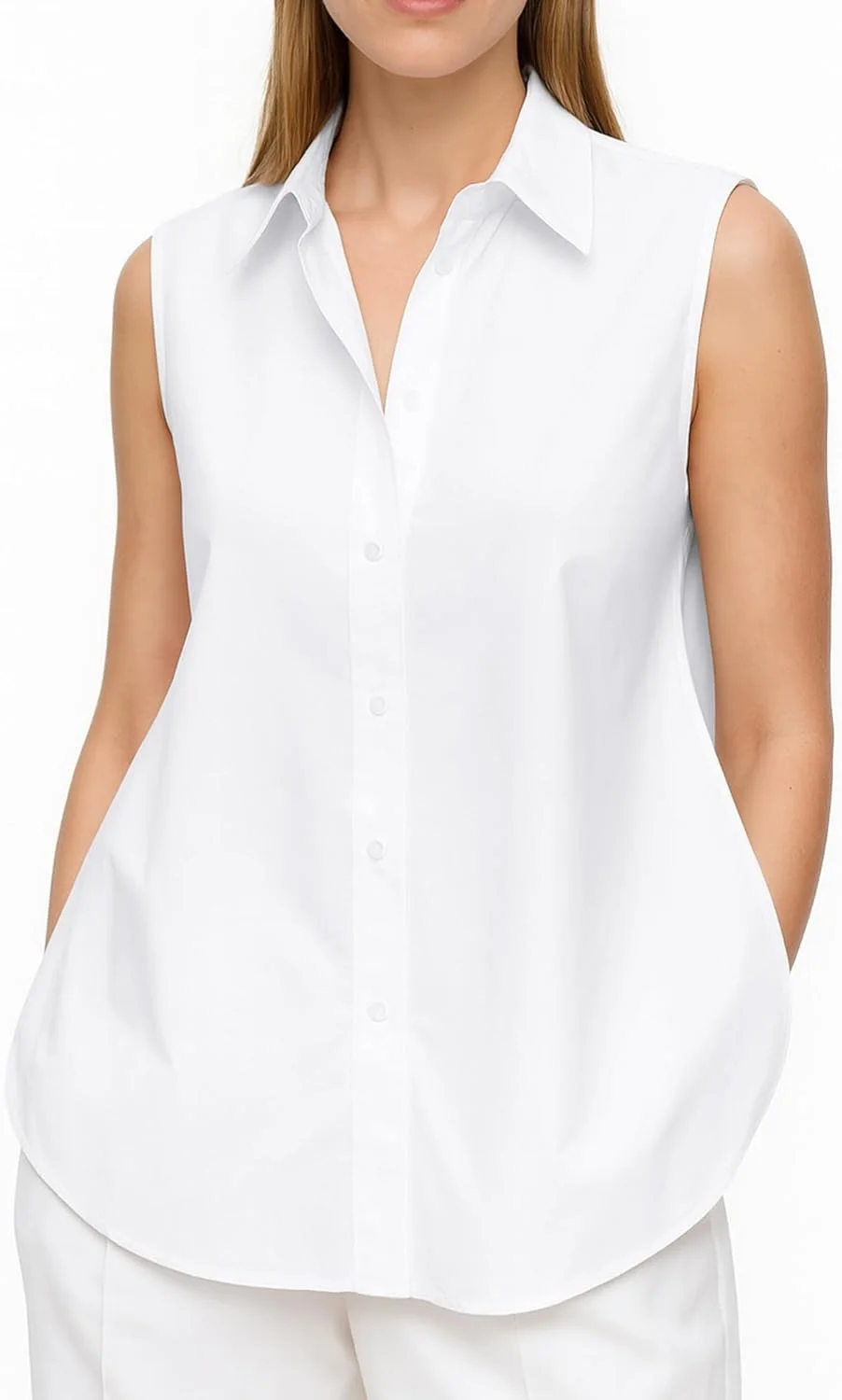 بلوز دکمه دار زنانه بدون آستین، تاپ تابستانی غیر رسمی و شیک با پشت باز مدل V معکوس