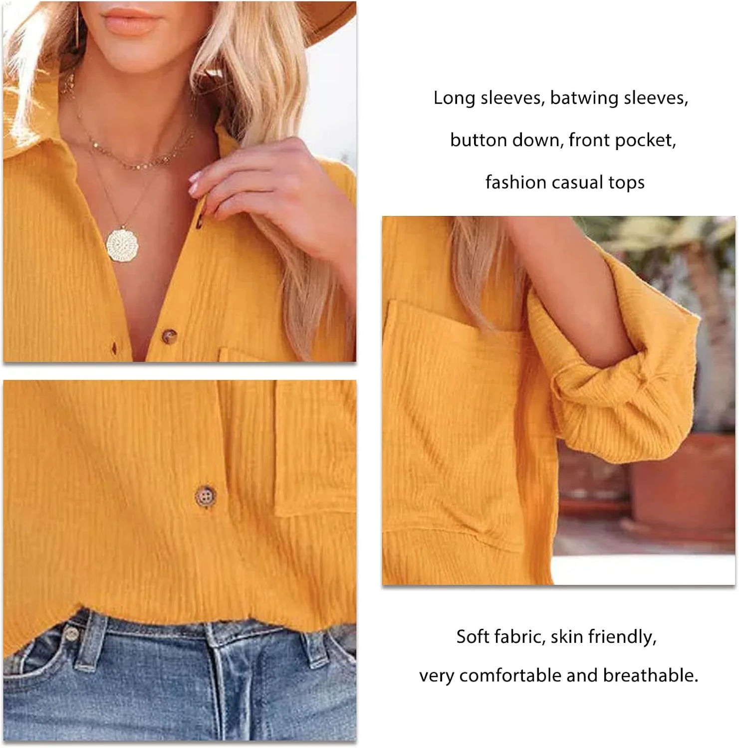 پیراهن آستین بلند زنانه یقه هفت دکمه دار یقه برگردان بلوز گشاد و بزرگ سایز رنگ ثابت غیر رسمی مناسب کار با جیب