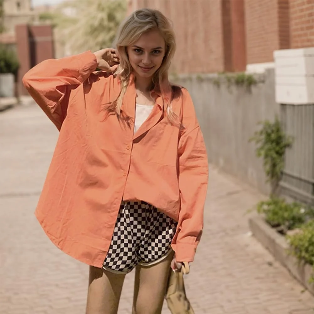 پیراهن های دکمه دار آستین بلند زنانه، بلوزهای دکمه دار بزرگ، تاپ و تونیک های تابستانی